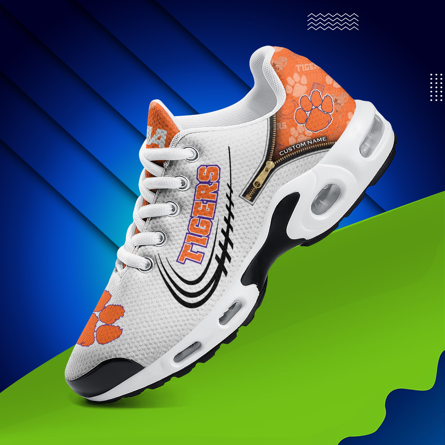 Clemson Tigers Personalized Name Team Logo Mix Colors Zipped Line TN Shoes Air Cushion Sneakers