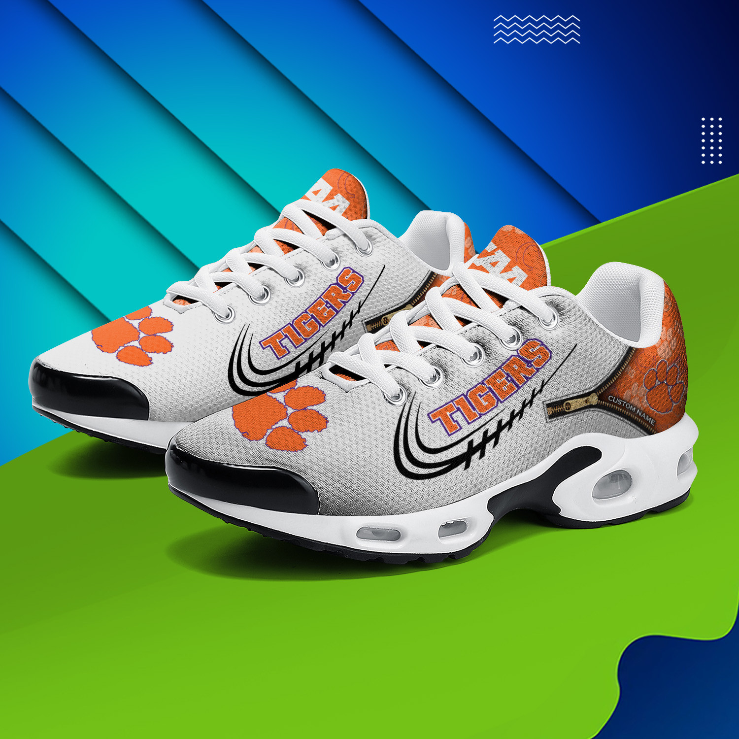 Clemson Tigers Personalized Name Team Logo Mix Colors Zipped Line TN Shoes Air Cushion Sneakers