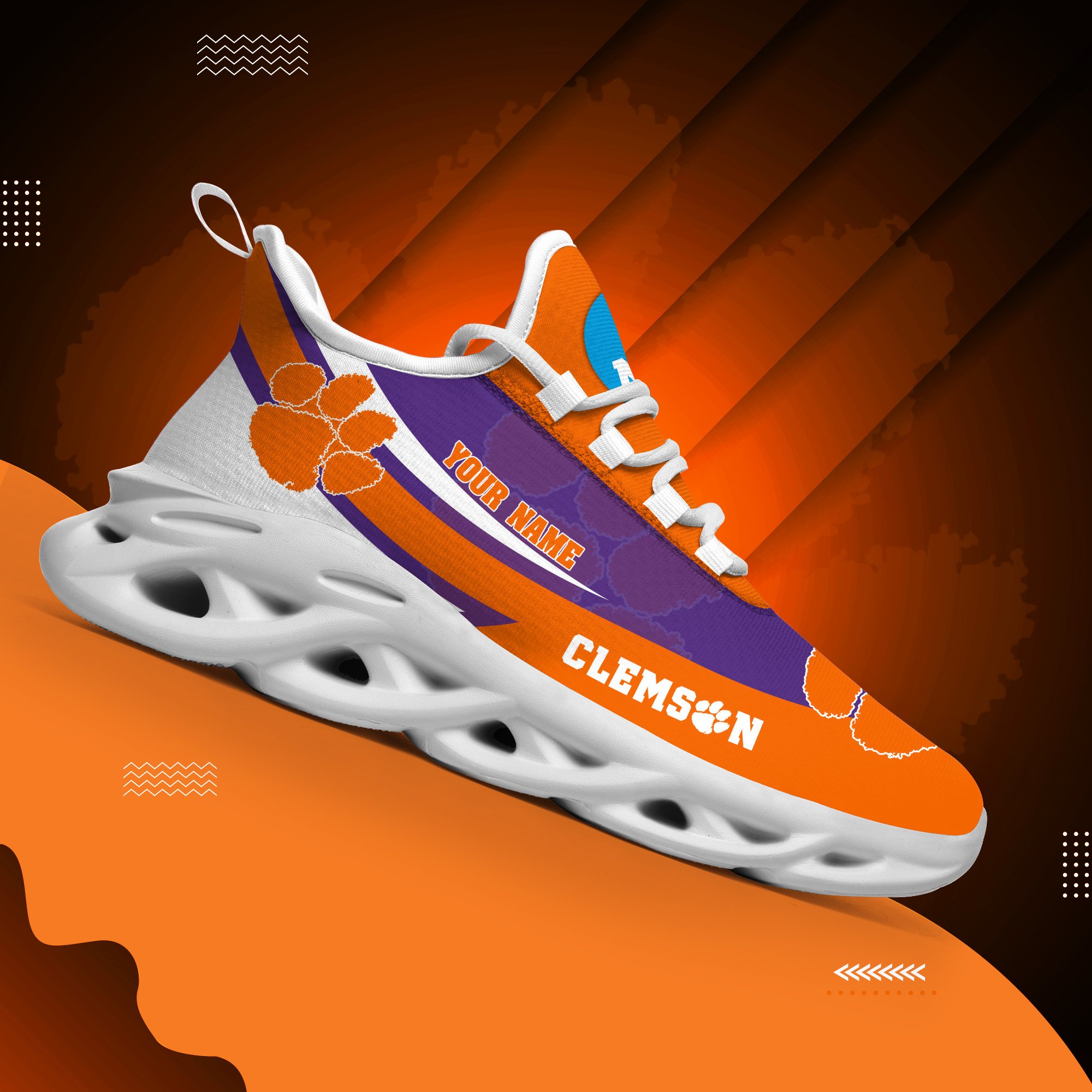 Clemson Tigers White Max Soul Shoes 2025 Versions Custom Your Name, Sports Gift For Fan PH019