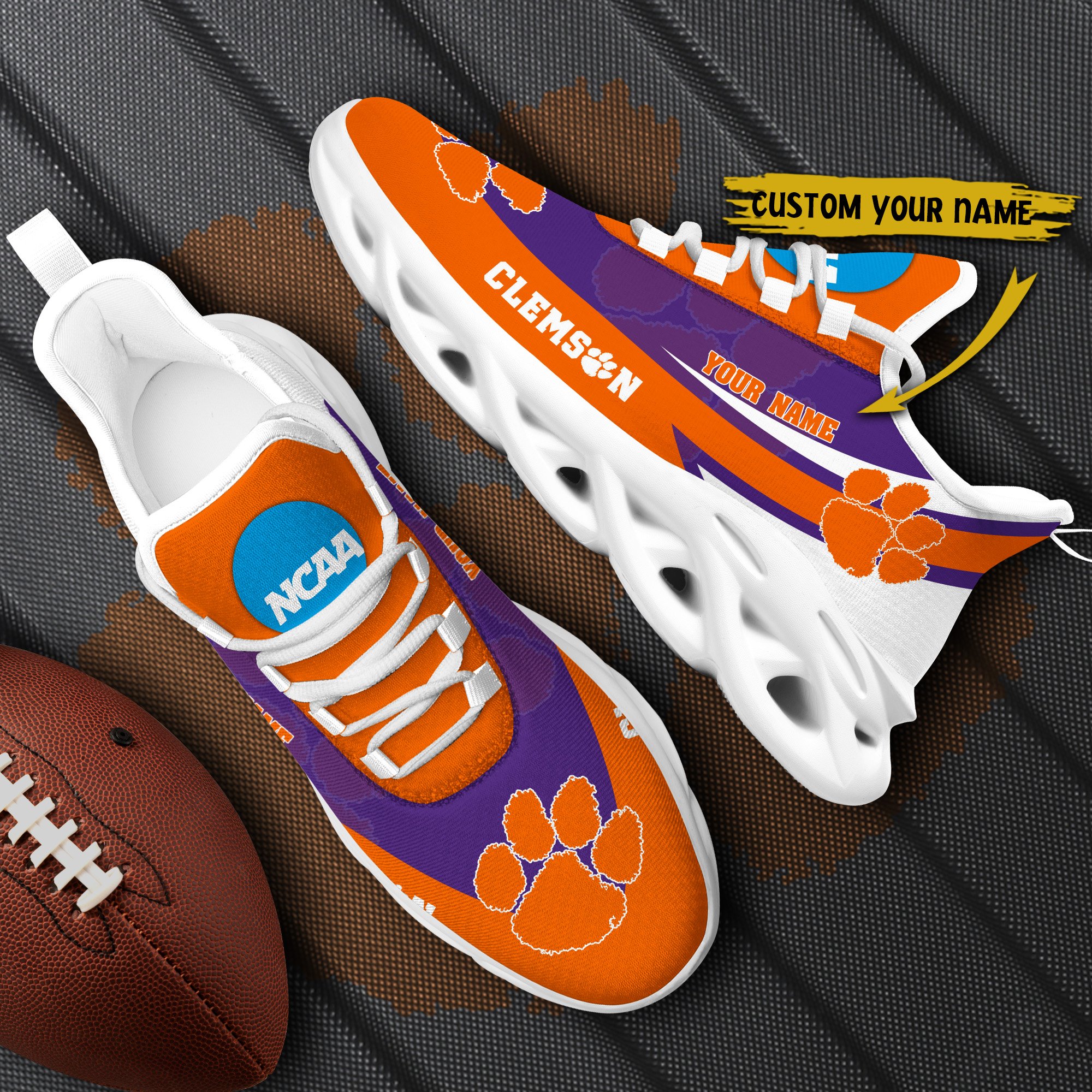 Clemson Tigers White Max Soul Shoes 2025 Versions Custom Your Name, Sports Gift For Fan PH019