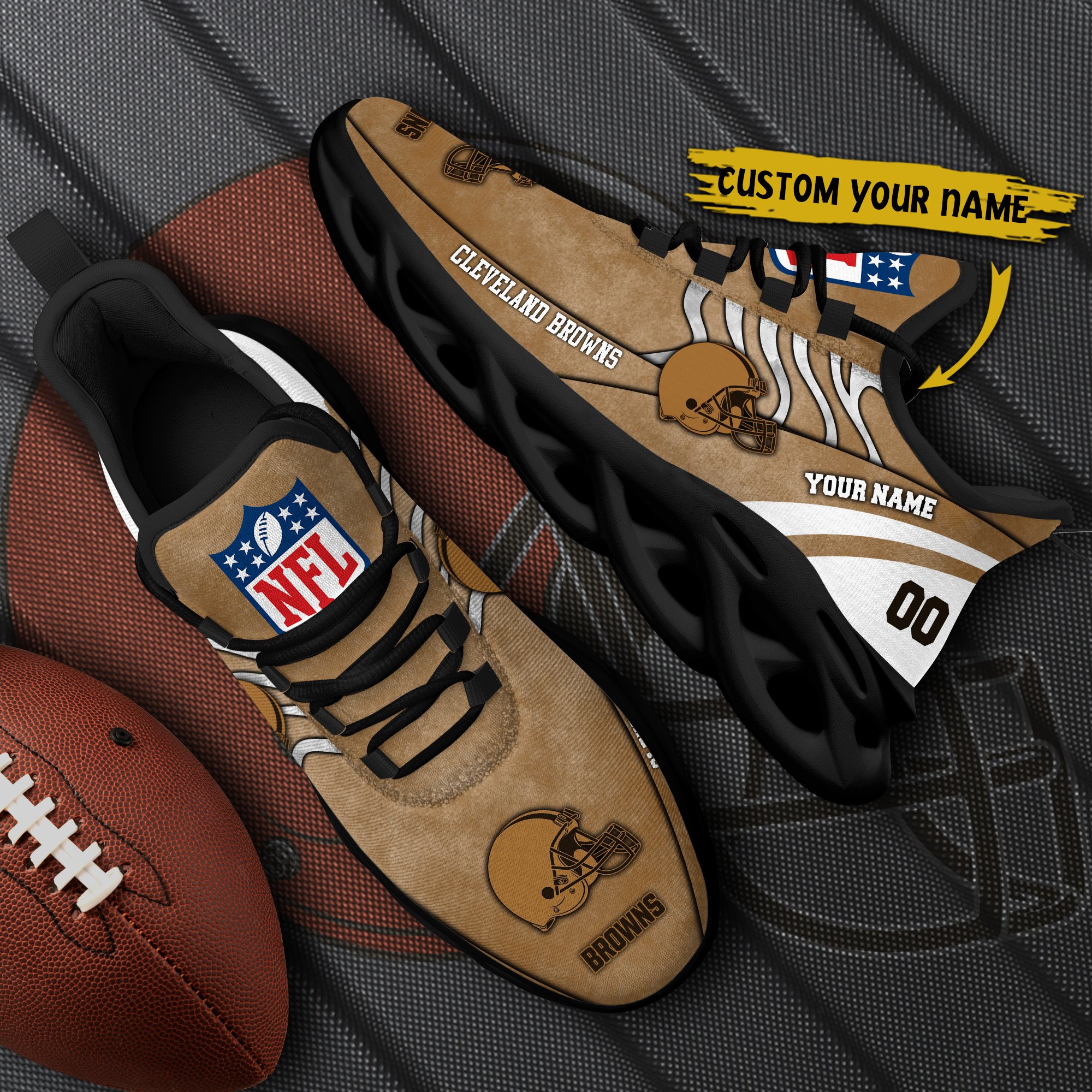 Cleveland Browns Black Max Soul Shoes 2025 Versions Custom Your Name And Number 264
