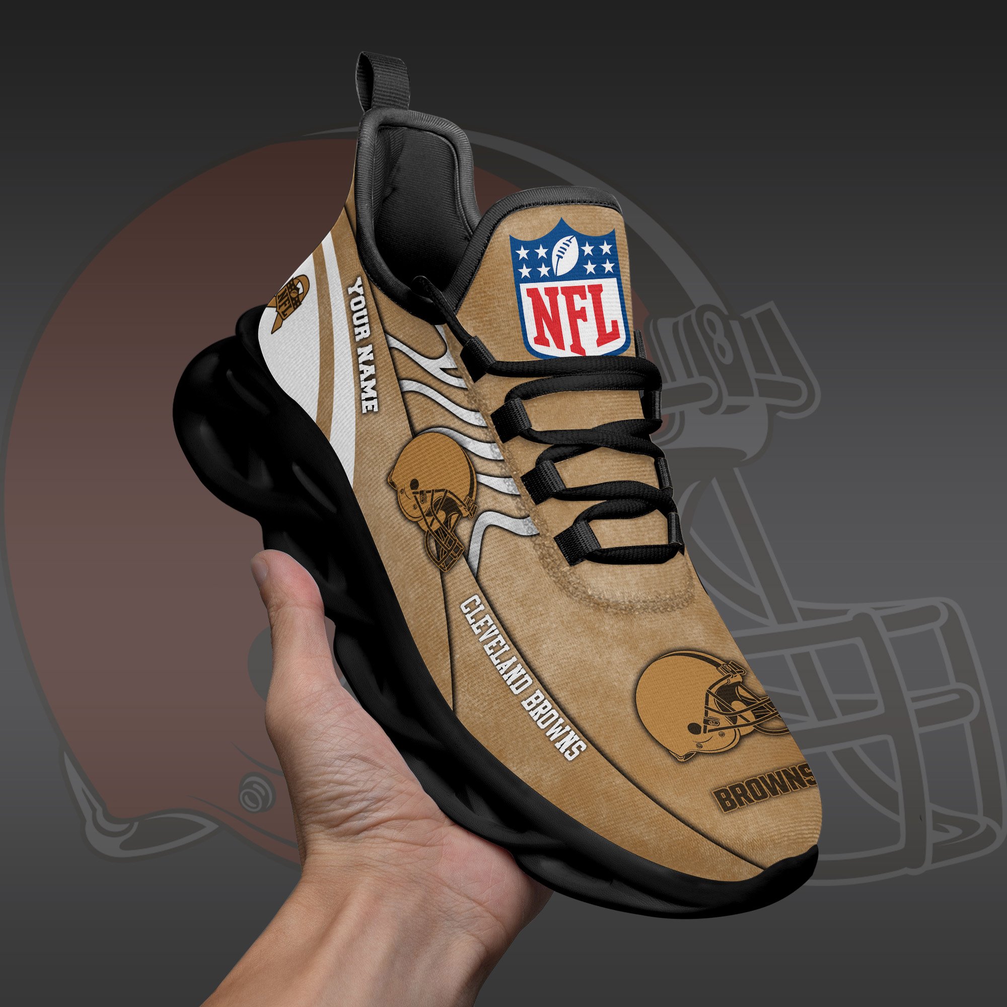Cleveland Browns Black Max Soul Shoes 2025 Versions Custom Your Name And Number 264