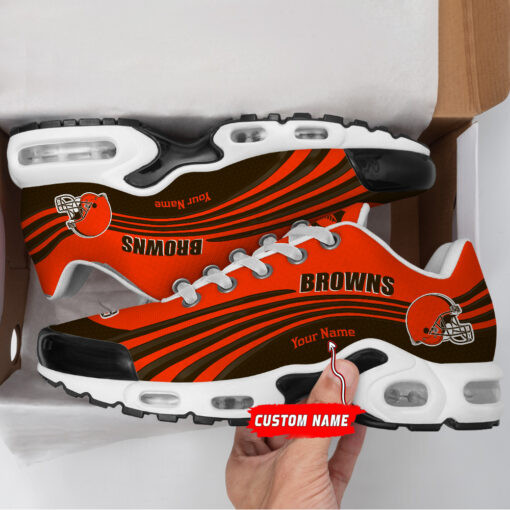 Cleveland Browns Personalized Name Team Colors Wave Lines TN Air Max Shoes Air Cushion Sneakers