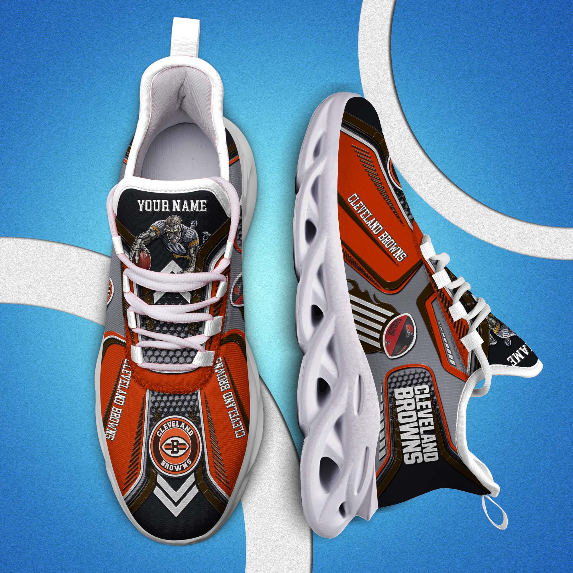 Cleveland Browns White C Sneakers 2025 Version Personalized Your Name, Sport Sneakers , Sport Gifts PH605