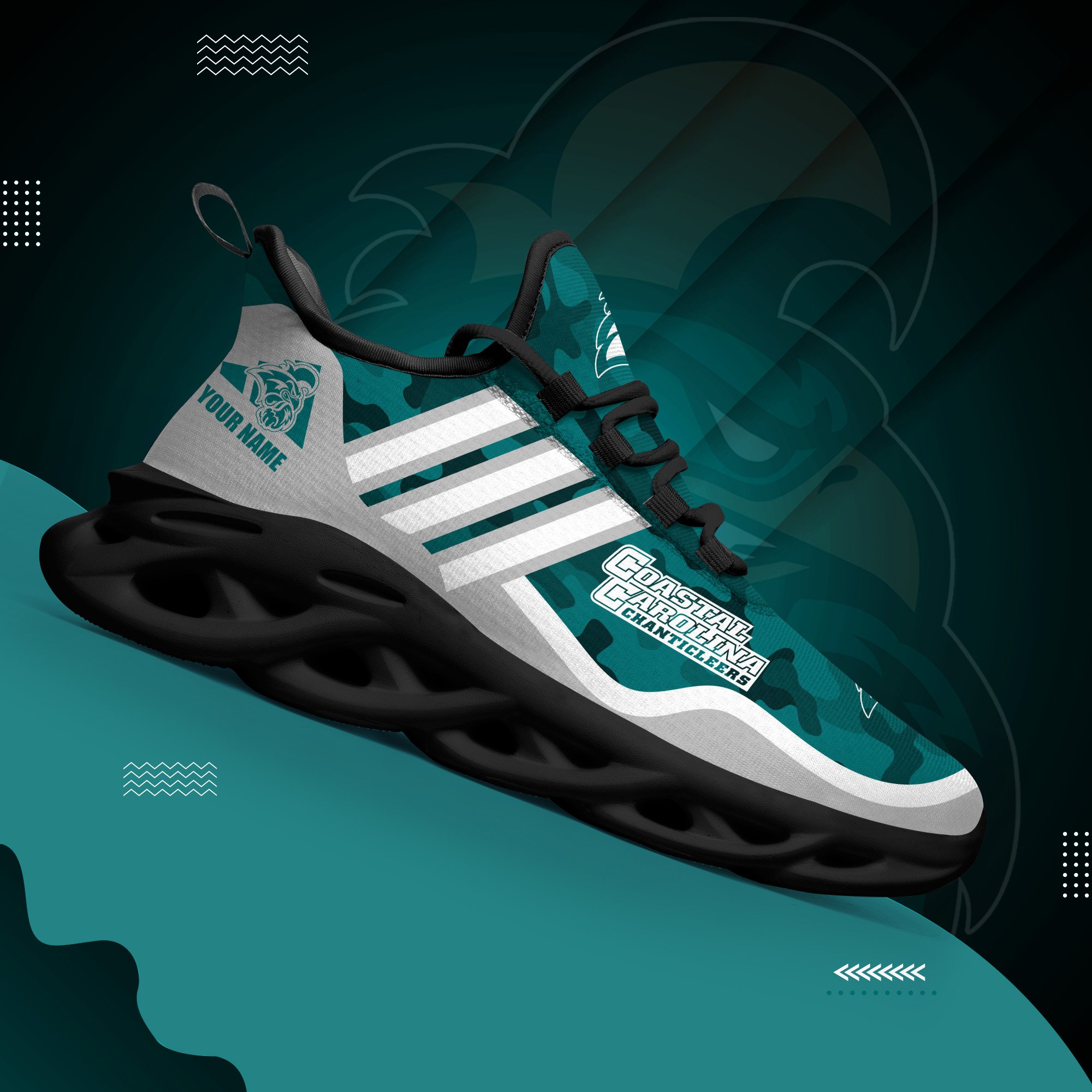 Coastal Carolina Chanticleers Black Max Soul Shoes 2025 Versions Custom Name 466
