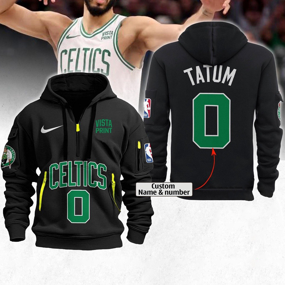 Custom Boston Celtics 2024 Quarter Half Zip Hoodie NBA Finals Inbound Fan Gifts 