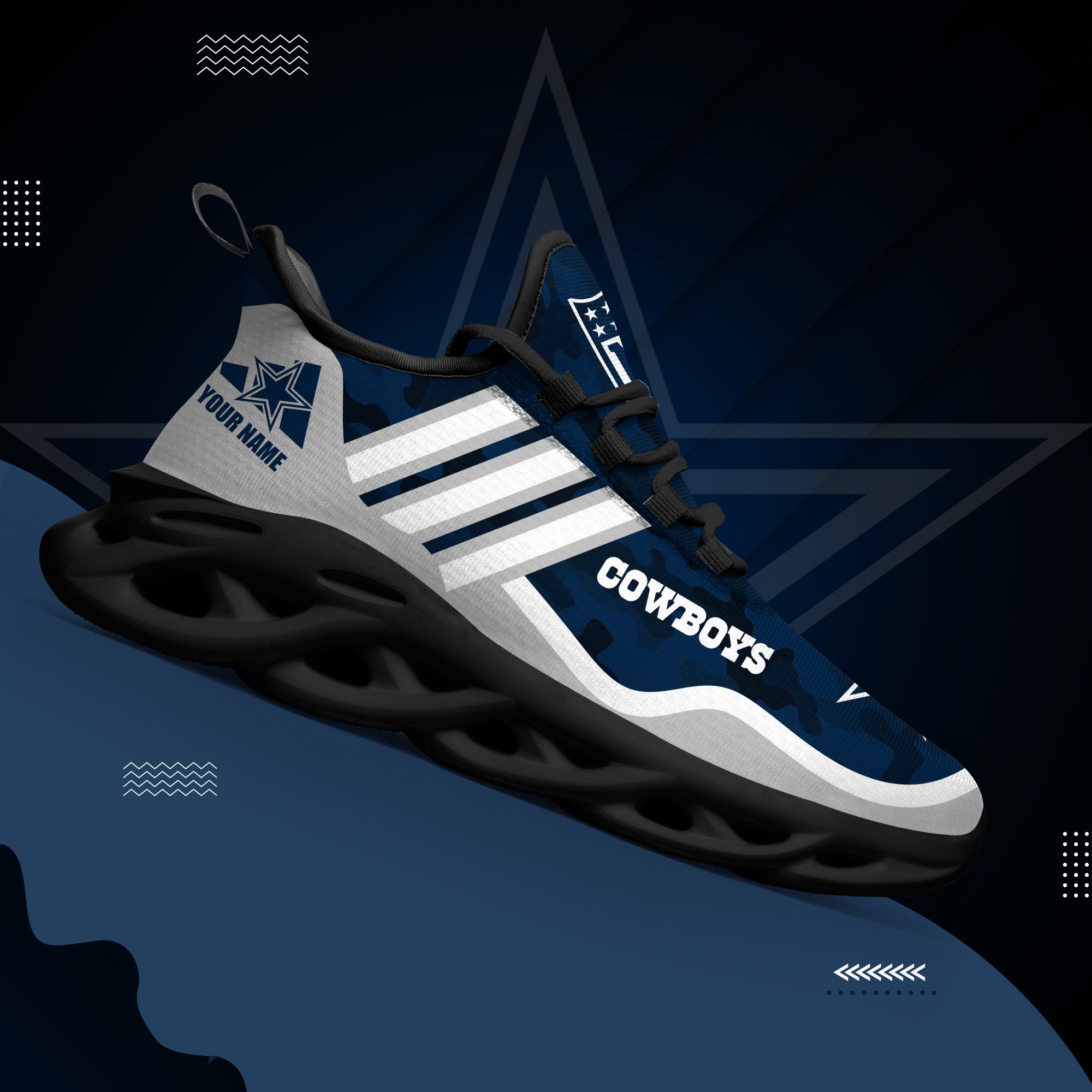 Dallas Cowboys Black Max Soul Shoes 2025 Versions Custom Name 430