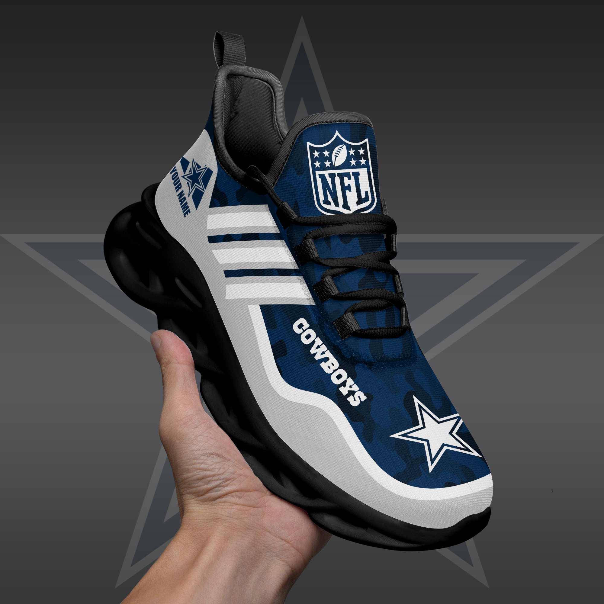 Dallas Cowboys Black Max Soul Shoes 2025 Versions Custom Name 430