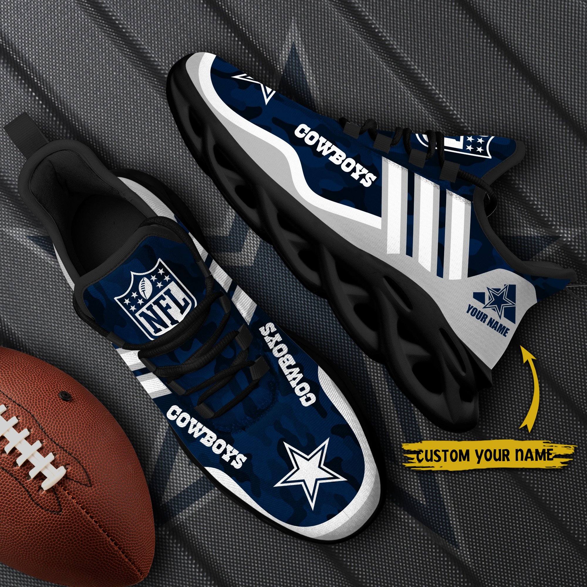 Dallas Cowboys Black Max Soul Shoes 2025 Versions Custom Name 430