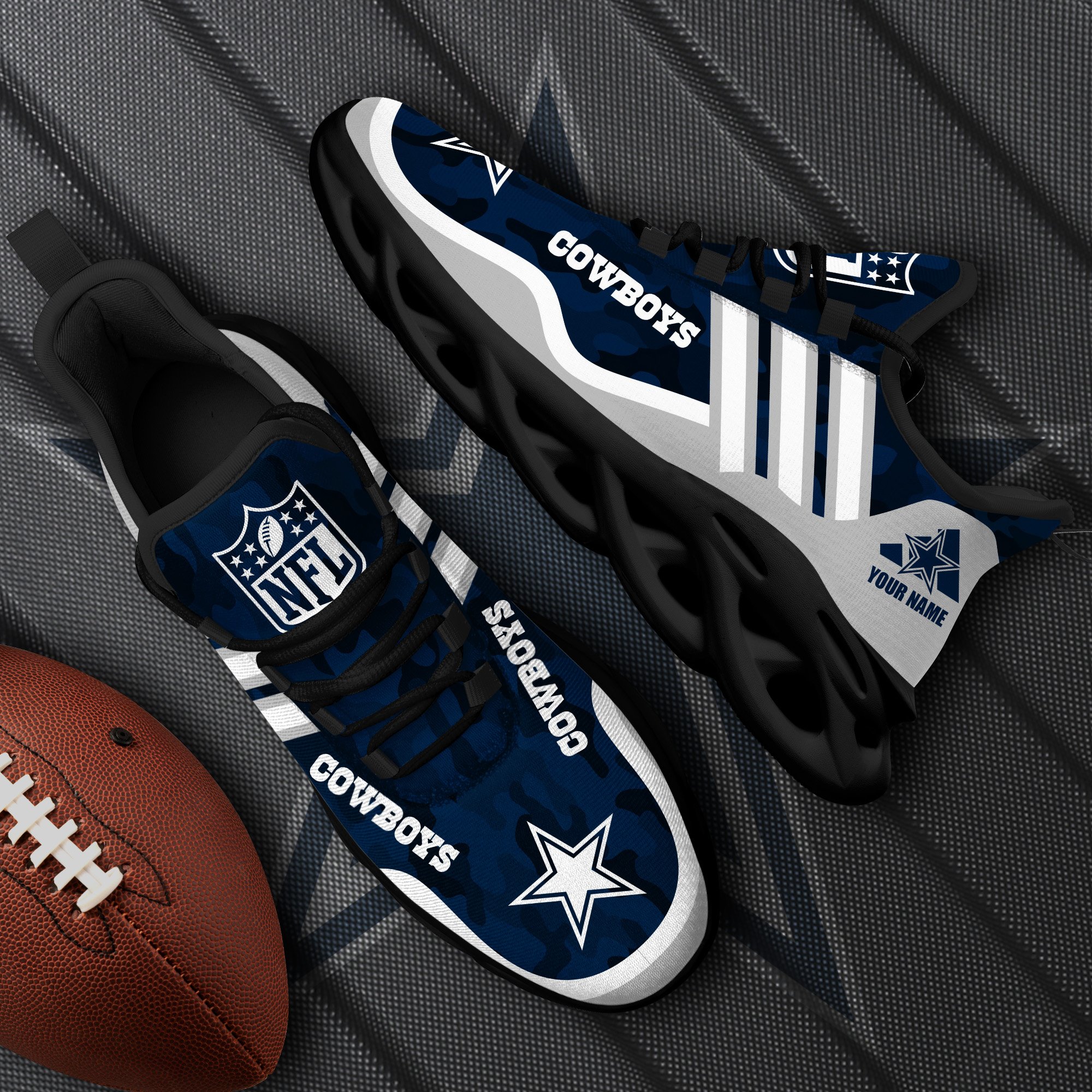 Dallas Cowboys Black Max Soul Shoes 2025 Versions Custom Name 430