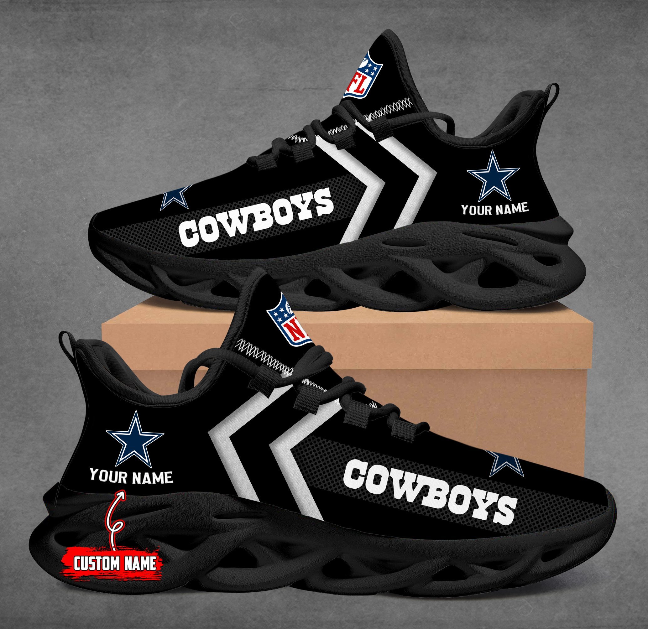 Dallas Cowboys Black Max Soul Shoes 2025 Versions Custom Name 638