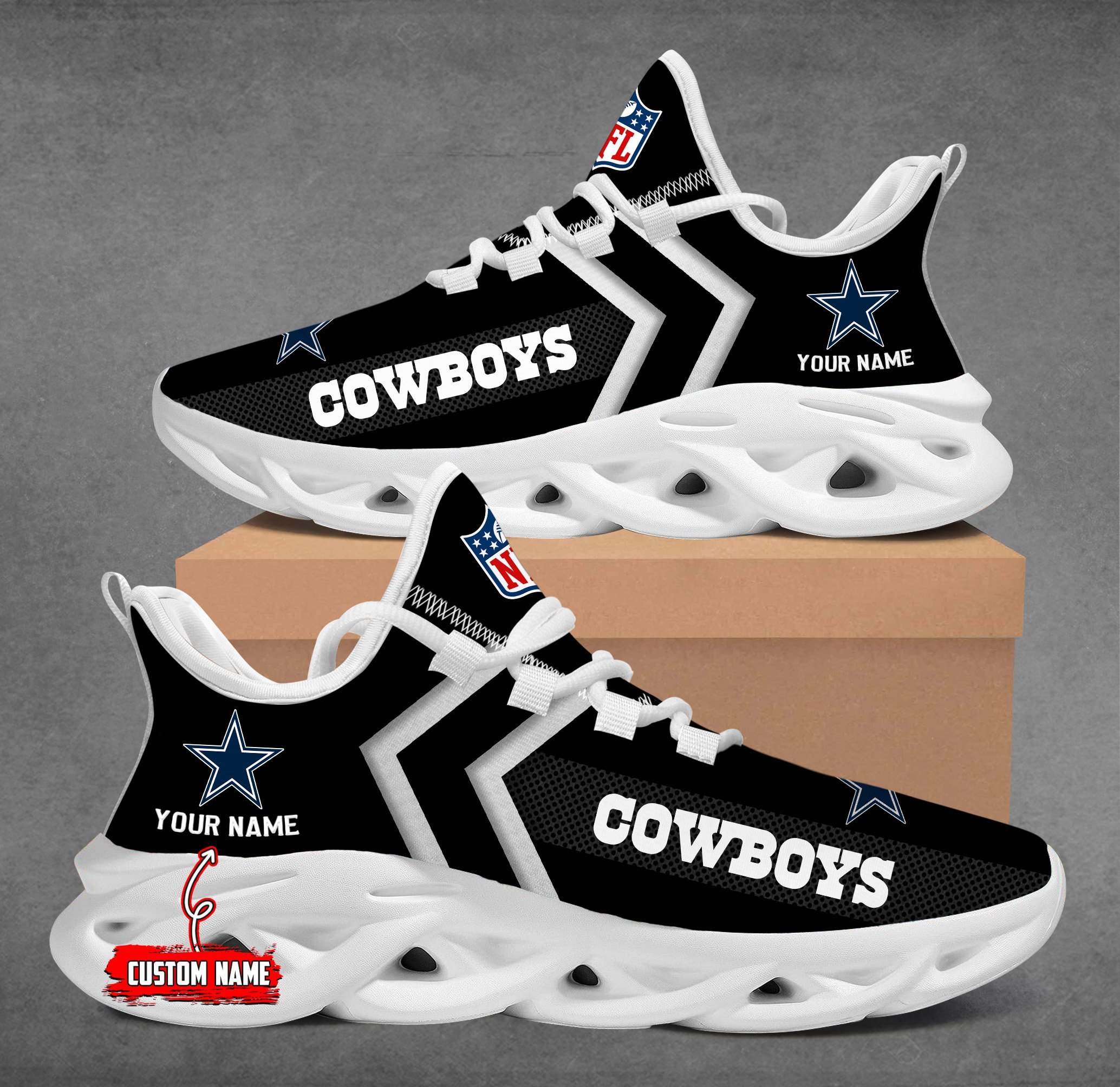 Dallas Cowboys Black Max Soul Shoes 2025 Versions Custom Name 638