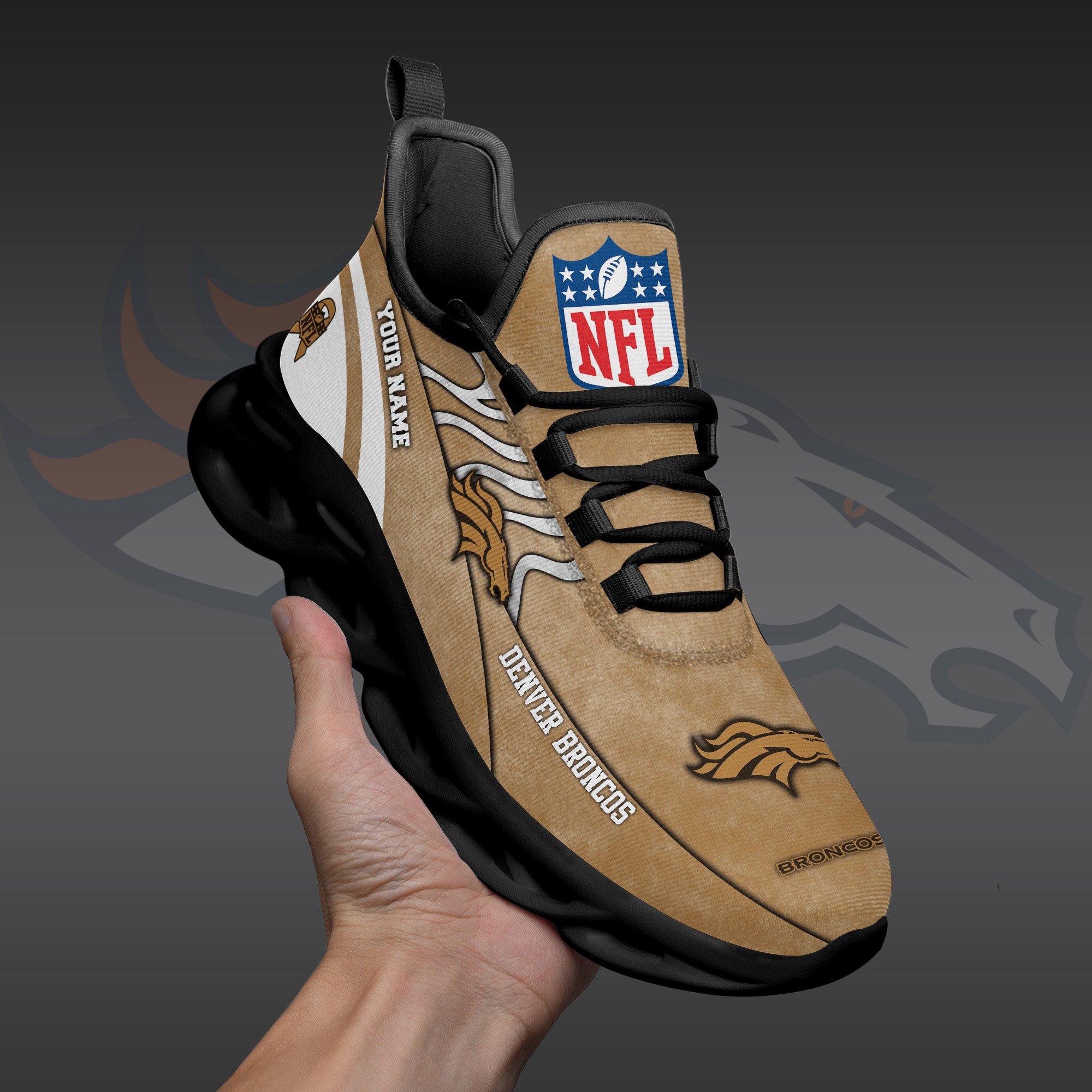 Denver Broncos Black Max Soul Shoes 2025 Versions Custom Your Name And Number 264