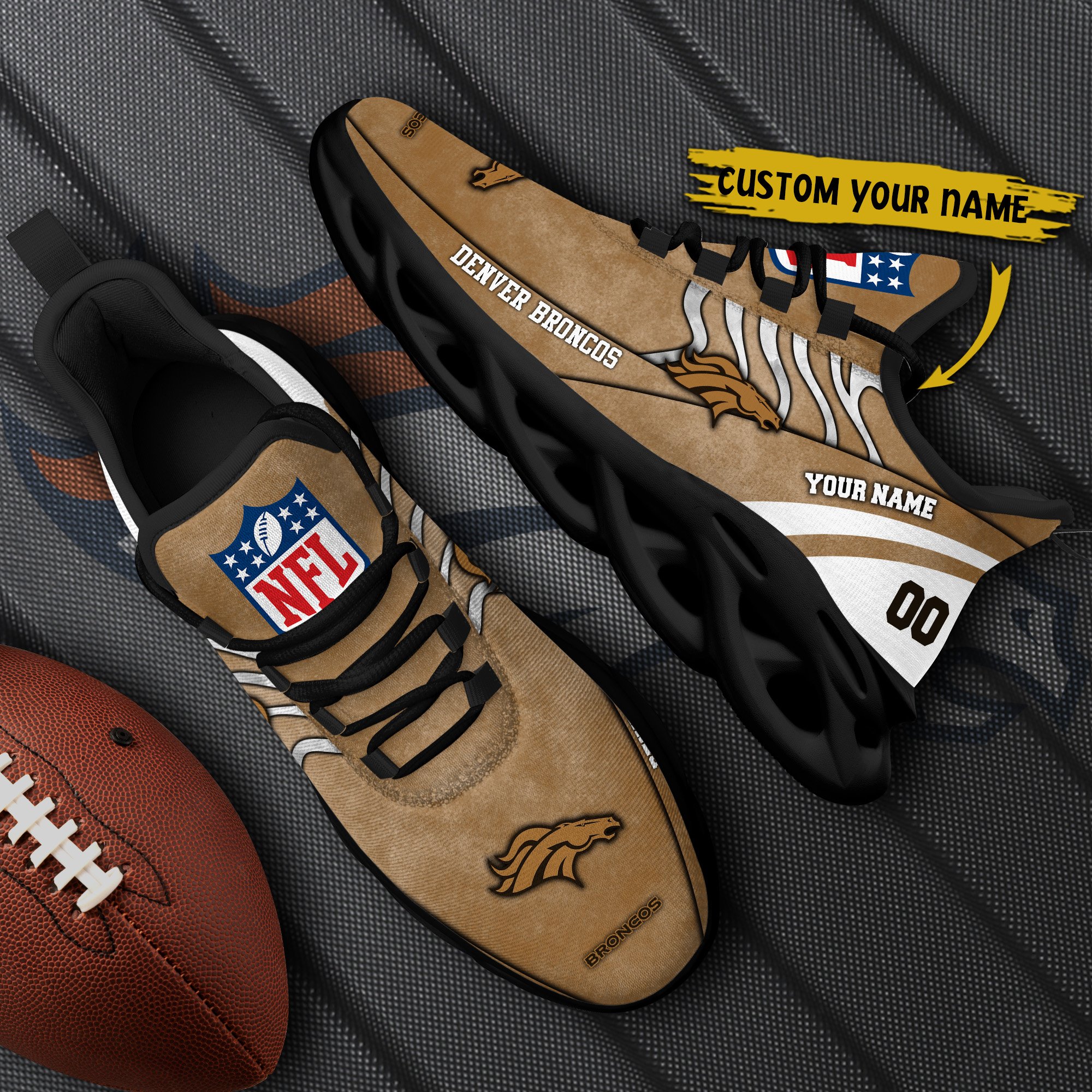 Denver Broncos Black Max Soul Shoes 2025 Versions Custom Your Name And Number 264