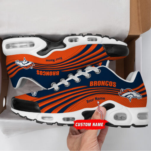 Denver Broncos Personalized Name Team Colors Wave Lines TN Shoes Air Cushion Sneakers