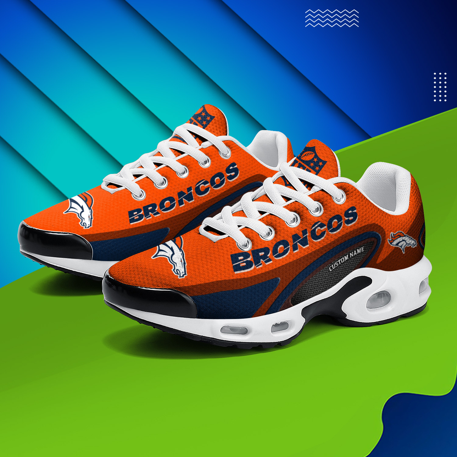 Denver Broncos Personalized Name Team Logo Mix Colors Oval Line TN Air Max Shoes Air Cushion Sneakers