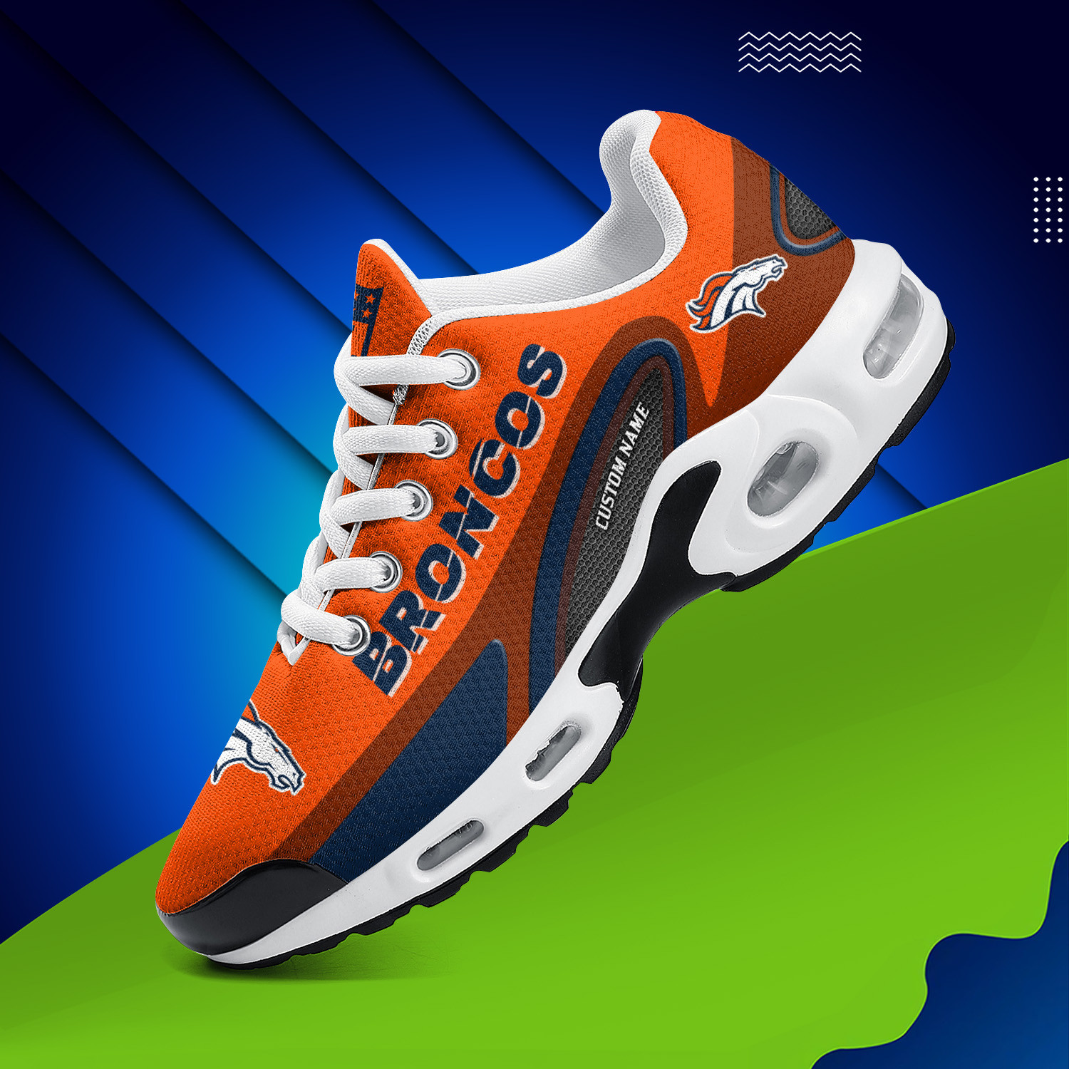 Denver Broncos Personalized Name Team Logo Mix Colors Oval Line TN Air Max Shoes Air Cushion Sneakers