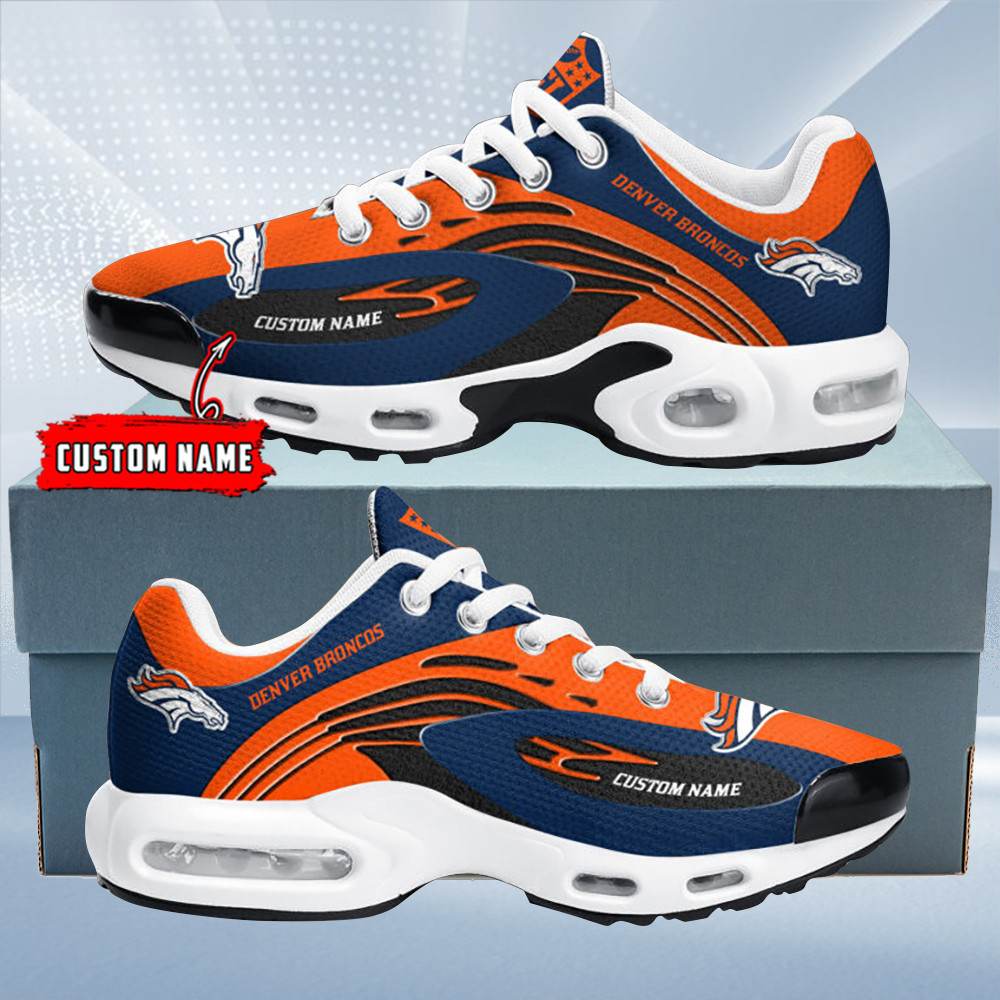 Denver Broncos Personalized Name Team Logo Mix Colors Wave Line TN Air Max Shoes Air Cushion Sneakers