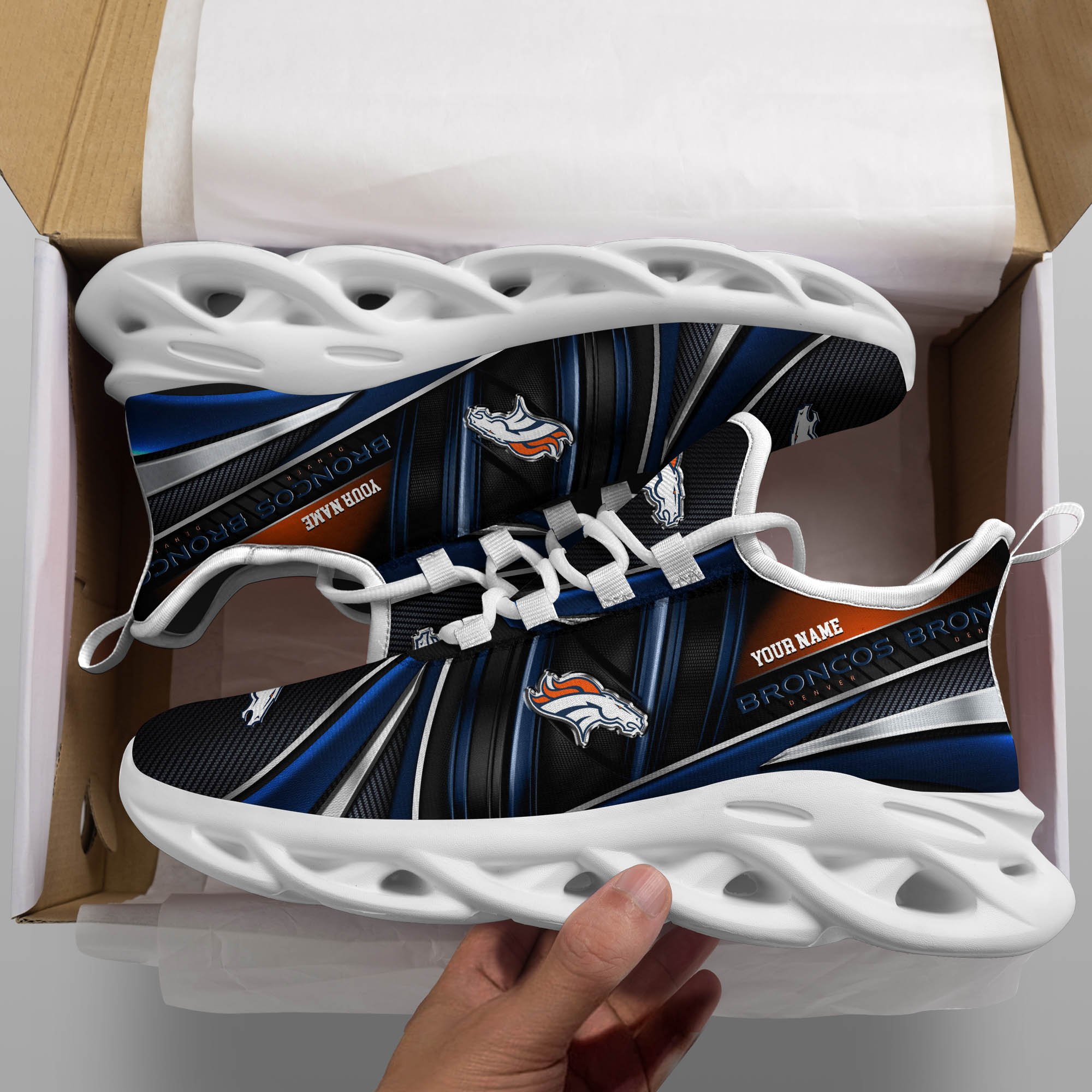 Denver Broncos White C Sneakers 2025 Version Personalized Your Name, Sport Team Sneakers, Sport Gifts PH892