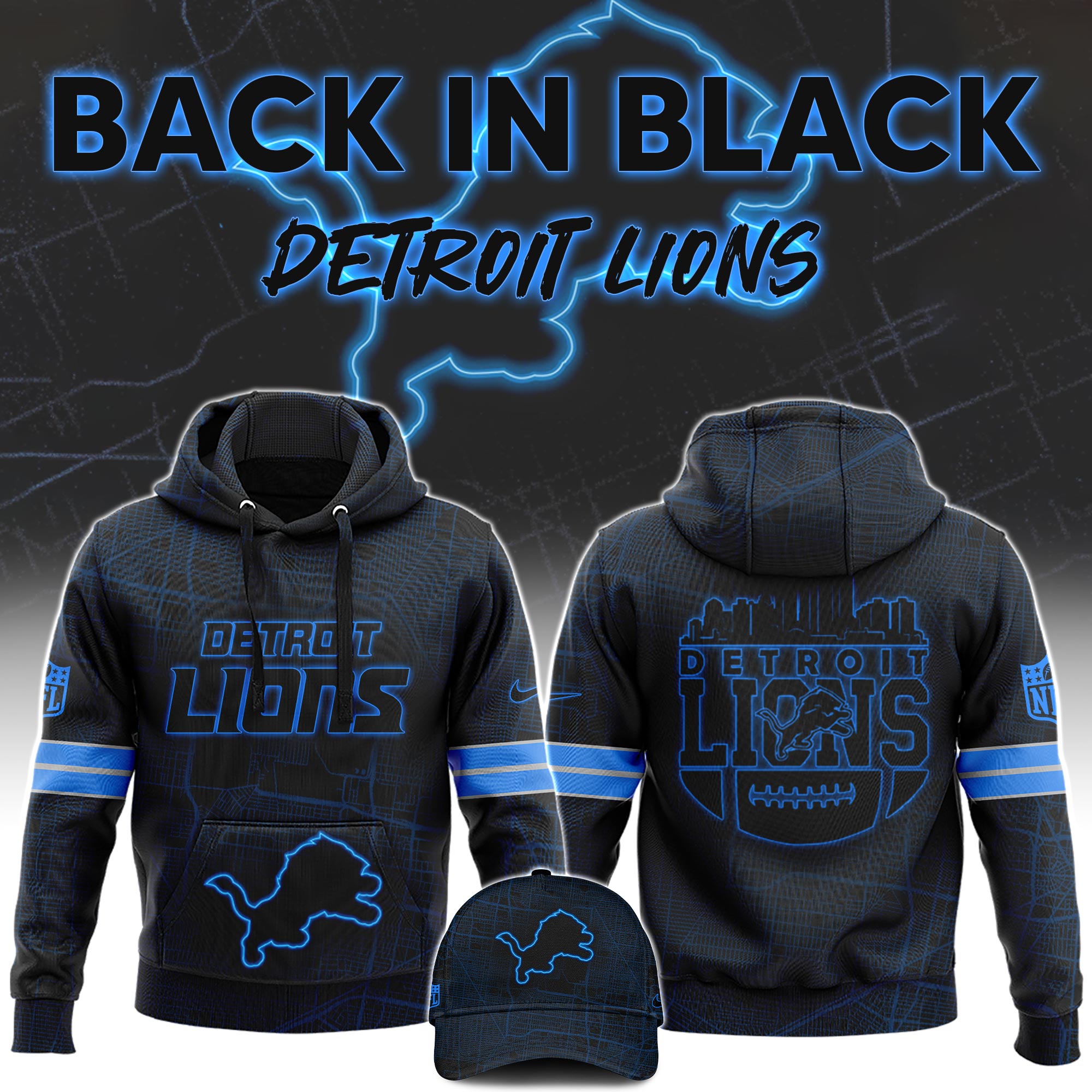 Detrois Lions  Back In Black Hoodie  s V2 