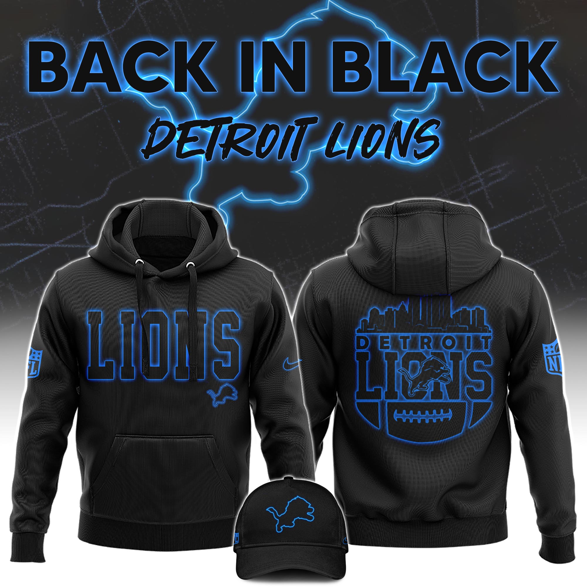 Detrois Lions  Back In Black Hoodie  s V4 