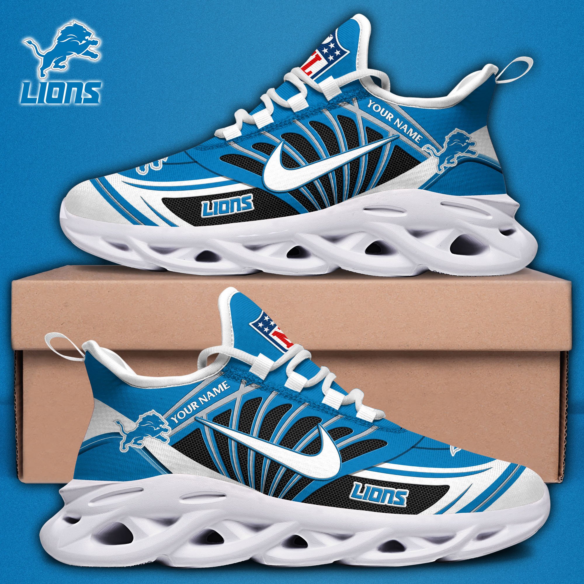 Detroit Lions Black Max Soul Shoes 2025 Versions Custom Name 898