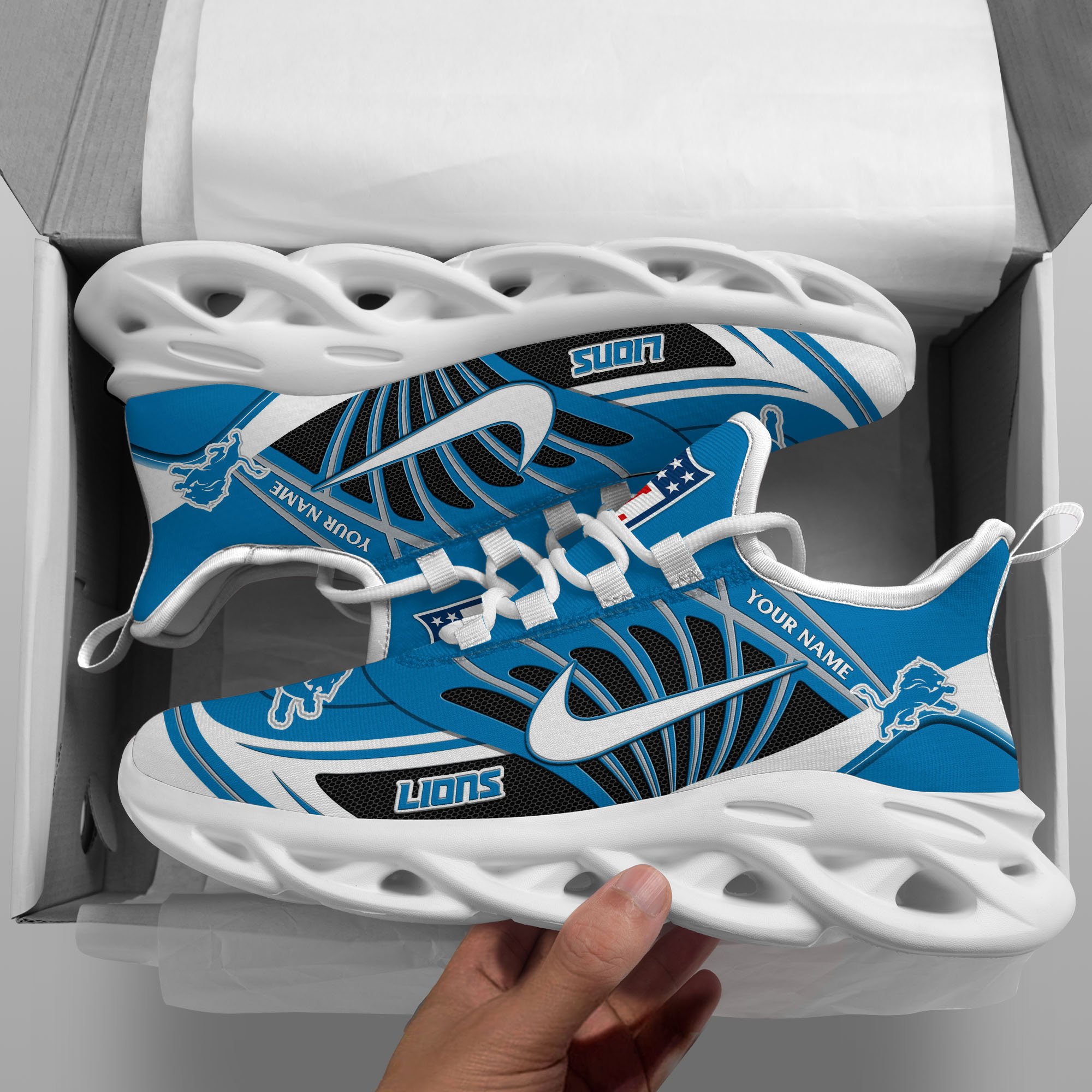 Detroit Lions Black Max Soul Shoes 2025 Versions Custom Name 898