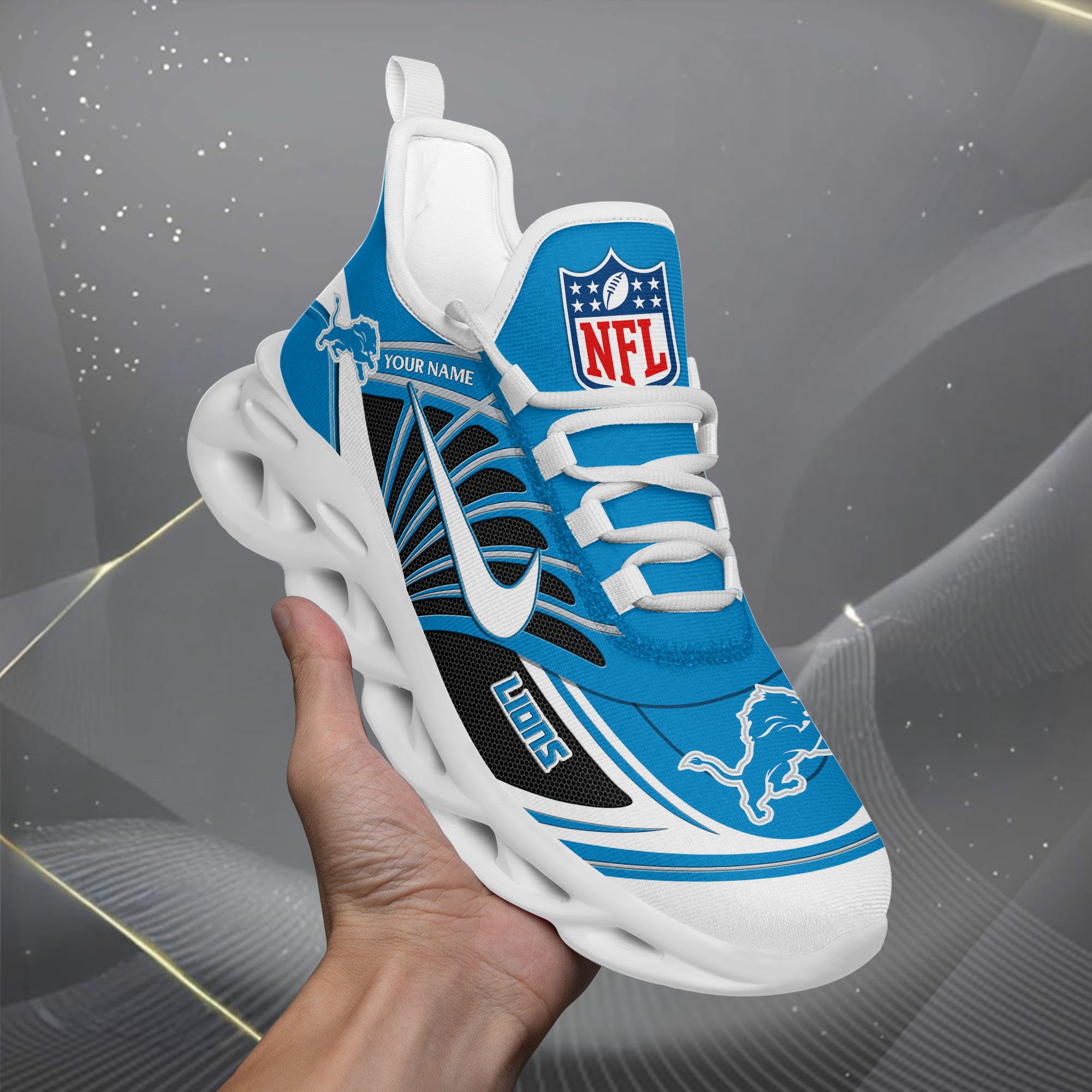 Detroit Lions Black Max Soul Shoes 2025 Versions Custom Name 898