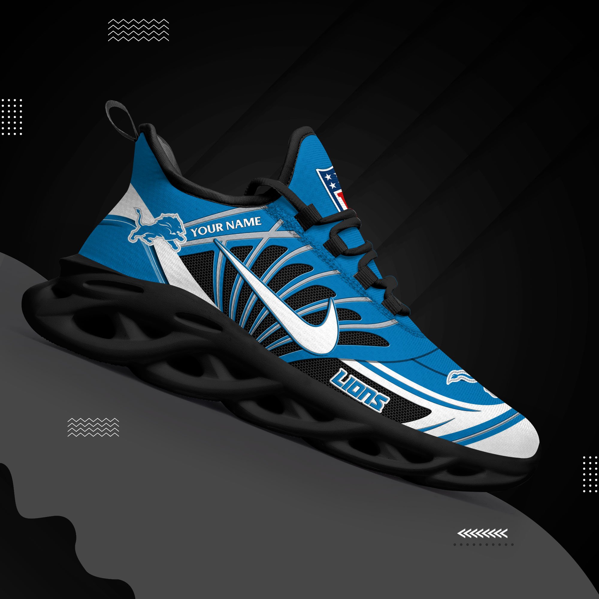 Detroit Lions Black Max Soul Shoes 2025 Versions Custom Name 898