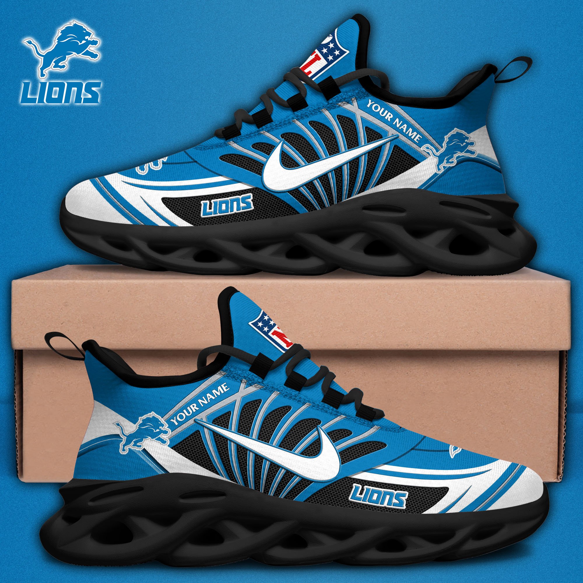 Detroit Lions Black Max Soul Shoes 2025 Versions Custom Name 898