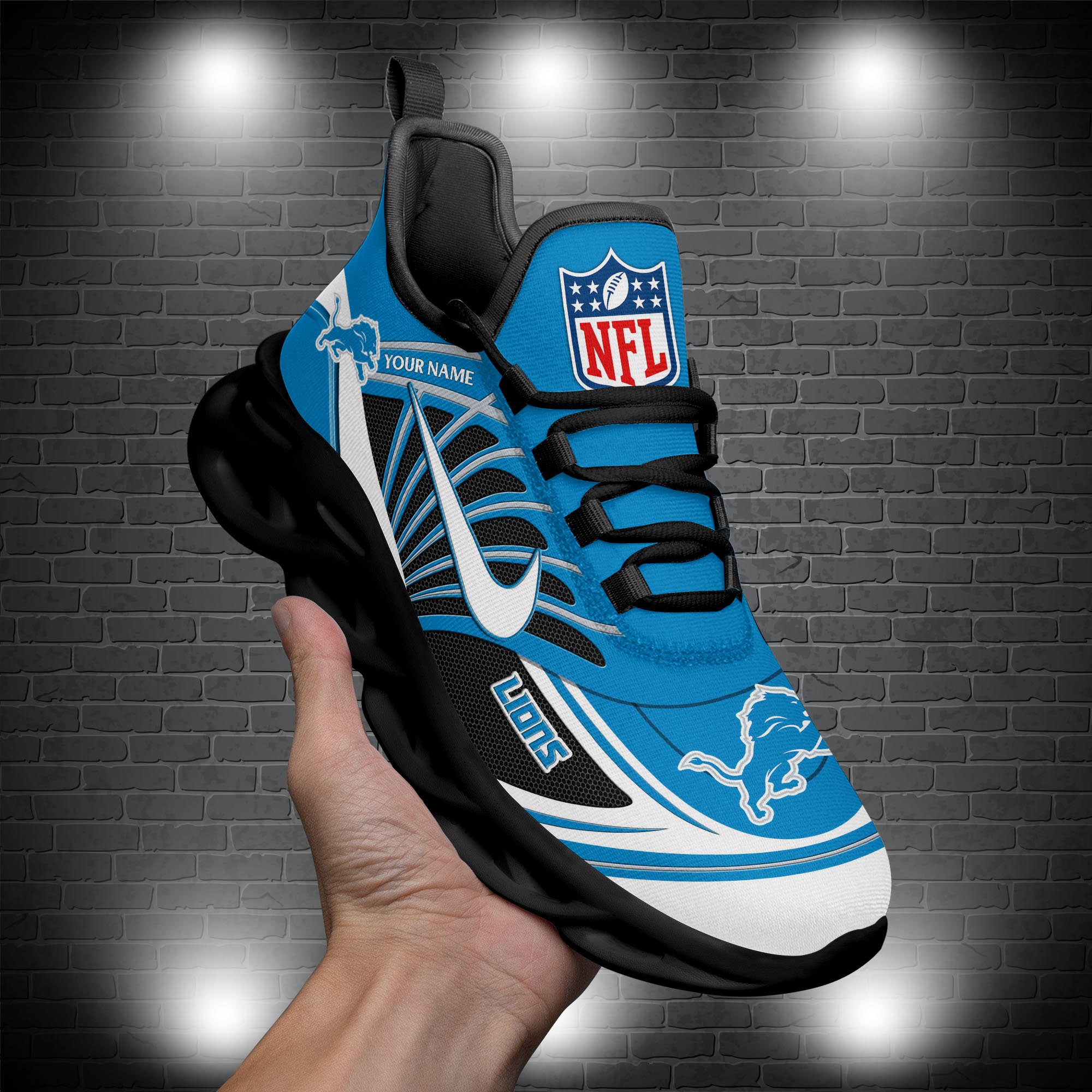 Detroit Lions Black Max Soul Shoes 2025 Versions Custom Name 898