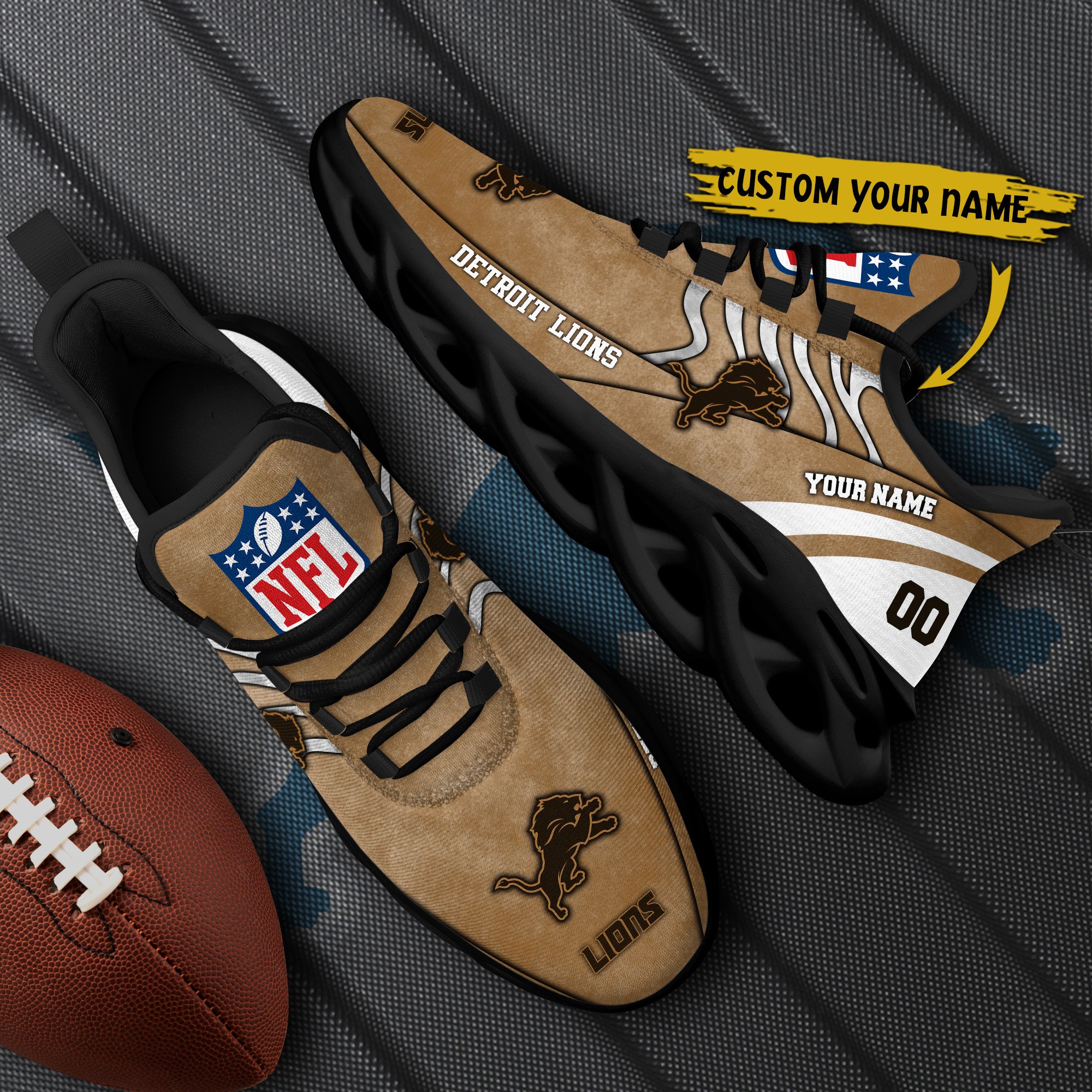 Detroit Lions Black Max Soul Shoes 2025 Versions Custom Your Name And Number 264