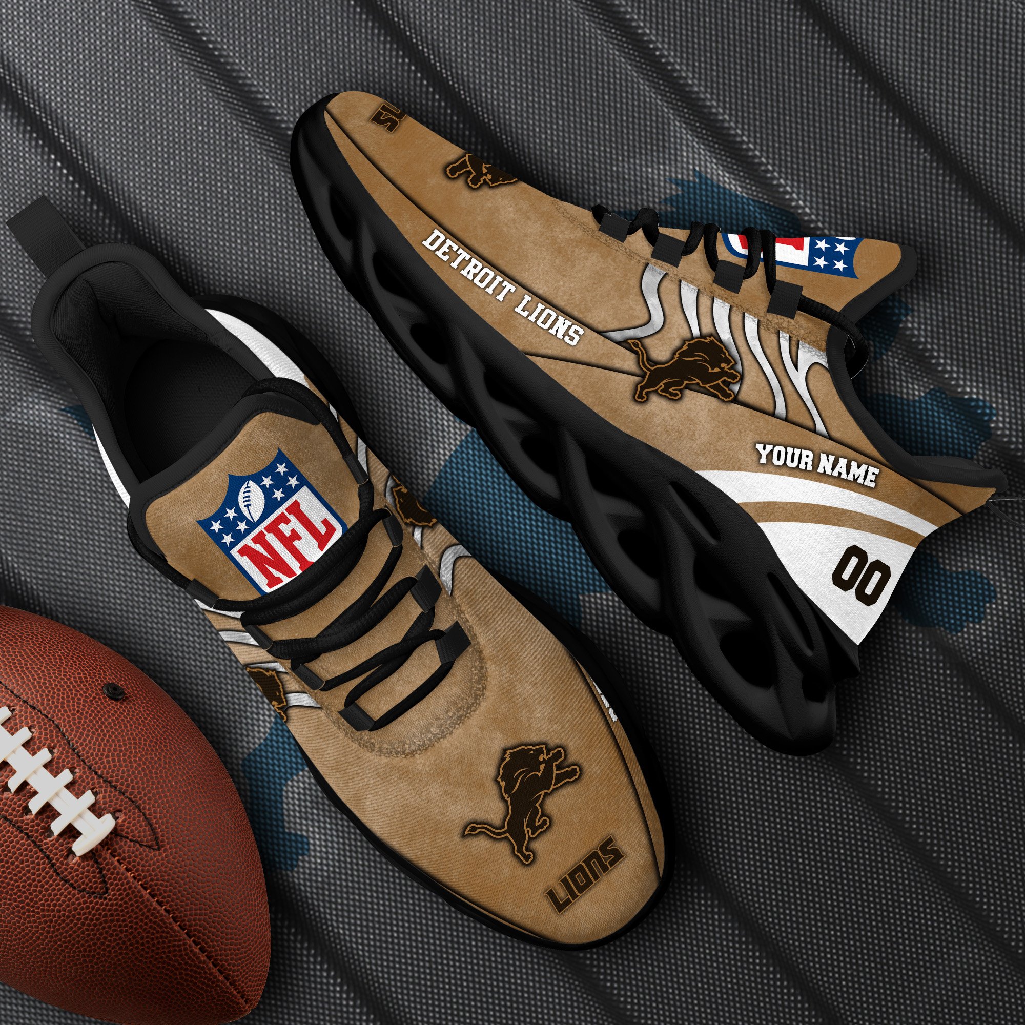 Detroit Lions Black Max Soul Shoes 2025 Versions Custom Your Name And Number 264