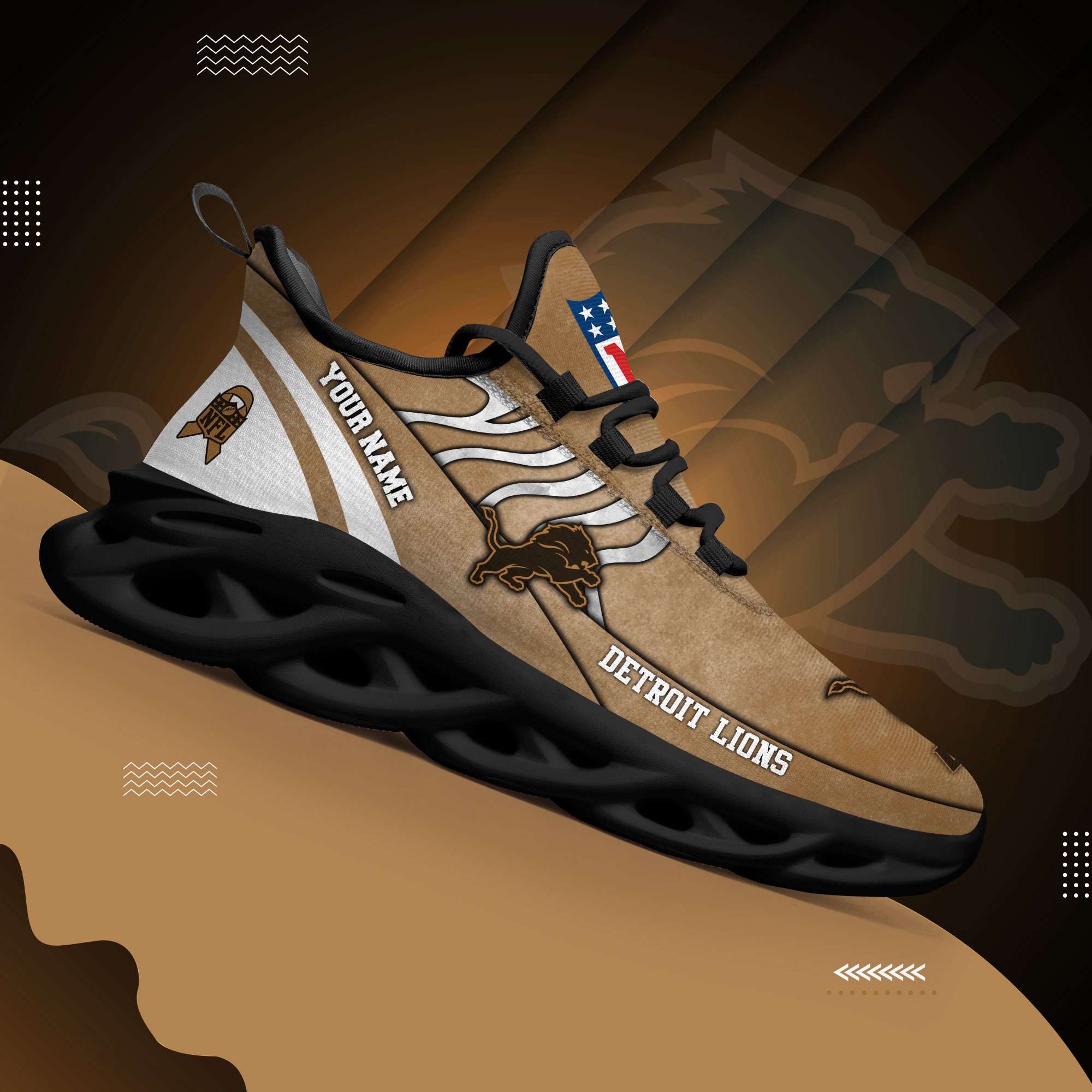 Detroit Lions Black Max Soul Shoes 2025 Versions Custom Your Name And Number 264