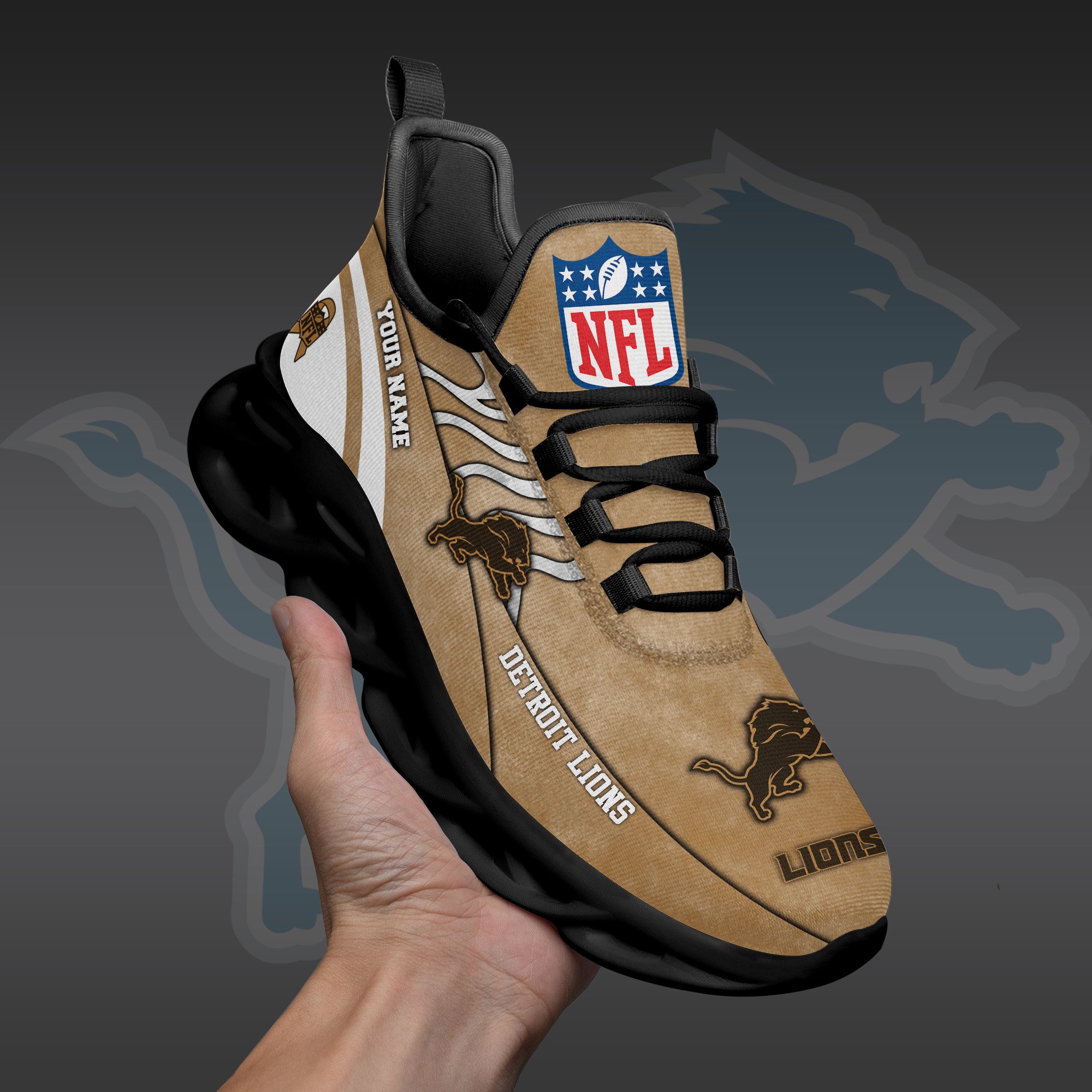 Detroit Lions Black Max Soul Shoes 2025 Versions Custom Your Name And Number 264