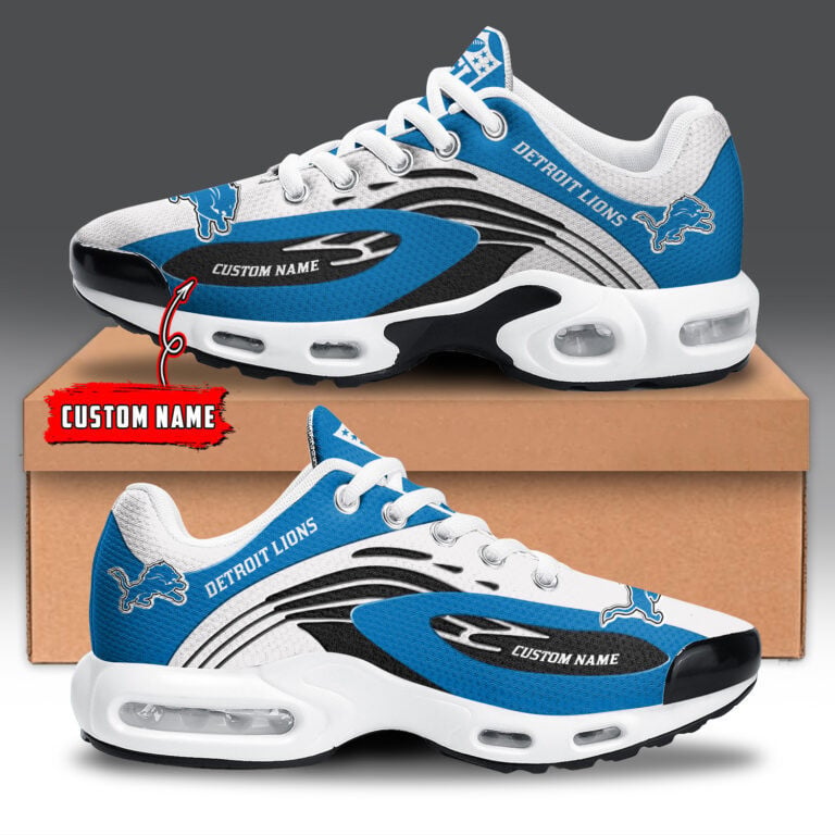 Detroit Lions Personalized Name Team Logo Mix Colors Wave Line TN Shoes Air Cushion Sneakers