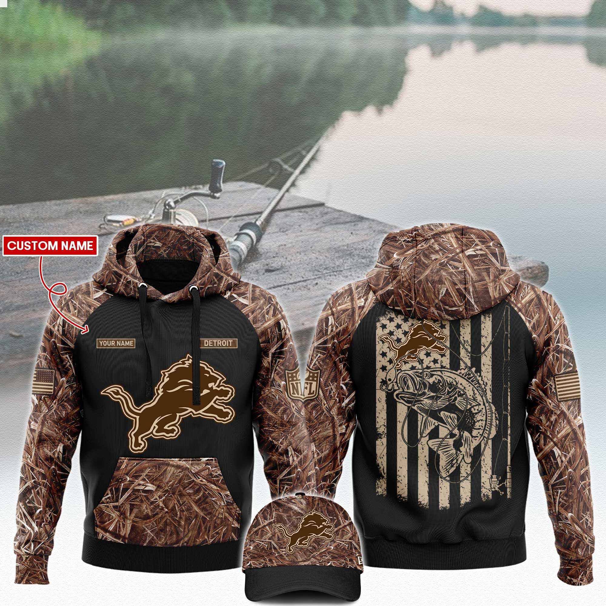 Detroit Lions x Hunting  Hoodie  s V3 