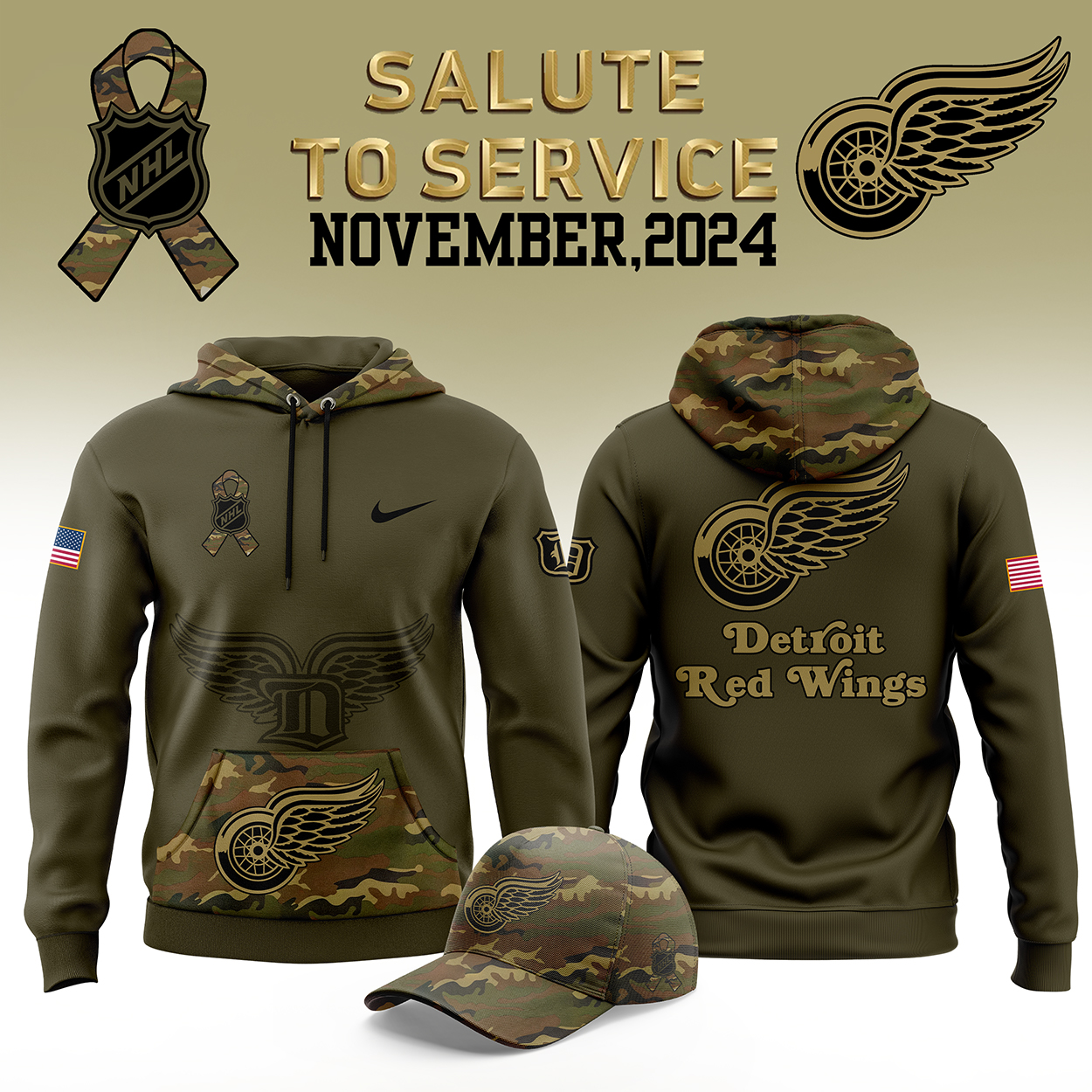 Detroit Red Wings Camo Salute to Service Club Fleece Pullover Hoodie 