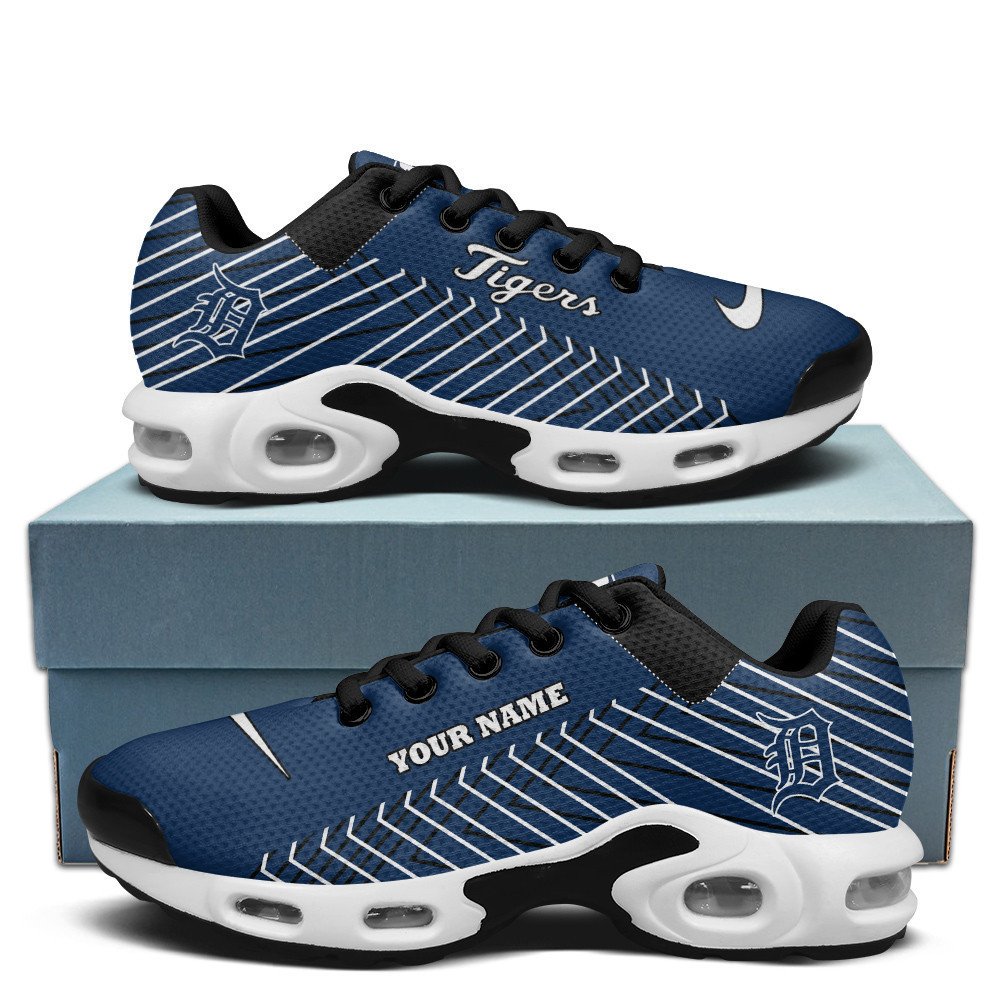 Detroit Tigers Personalized Name Team Colors Jagged Lines TN Shoes Air Cushion Sneakers