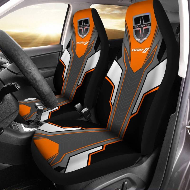 Dodge DART TDV Car Seat Cover (Set of 2) Ver 1 (Black-Orange) 