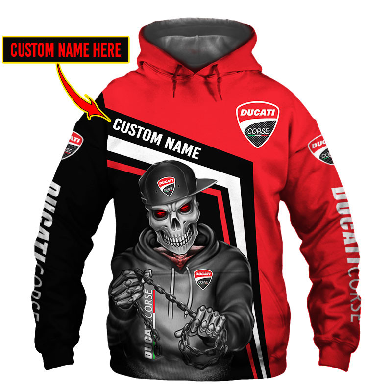 Ducati Skull Tshirt, sweatshirt, Polo, Hawaiian, Hoodie 3D Apparel Full Printing Custom Name 