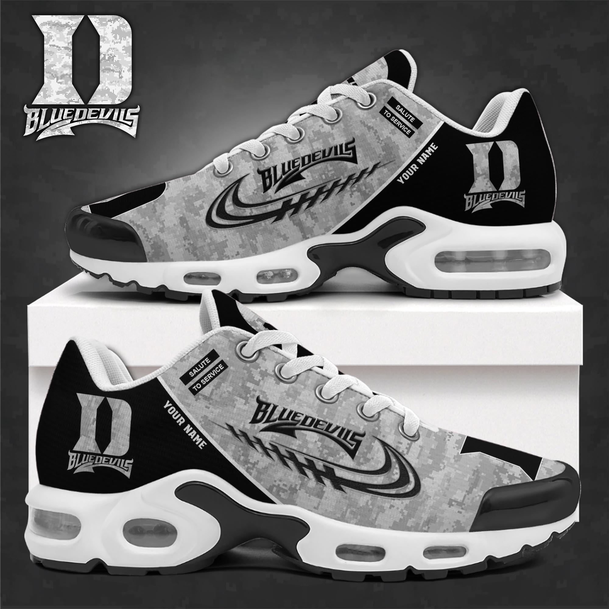 Duke Blue Devils TN Shoes 2025 Version Custom Name, Camouflage Shoes  