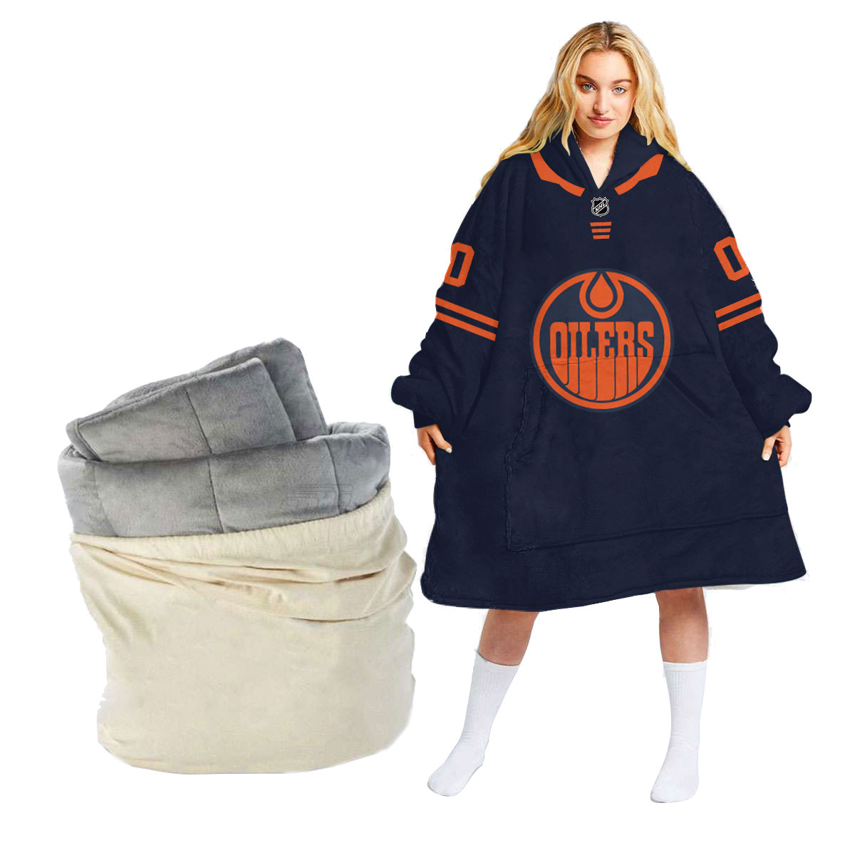 Edmonton Oilers Personalized Blanket Hoodie Hoodie Snuggie Hoodies 