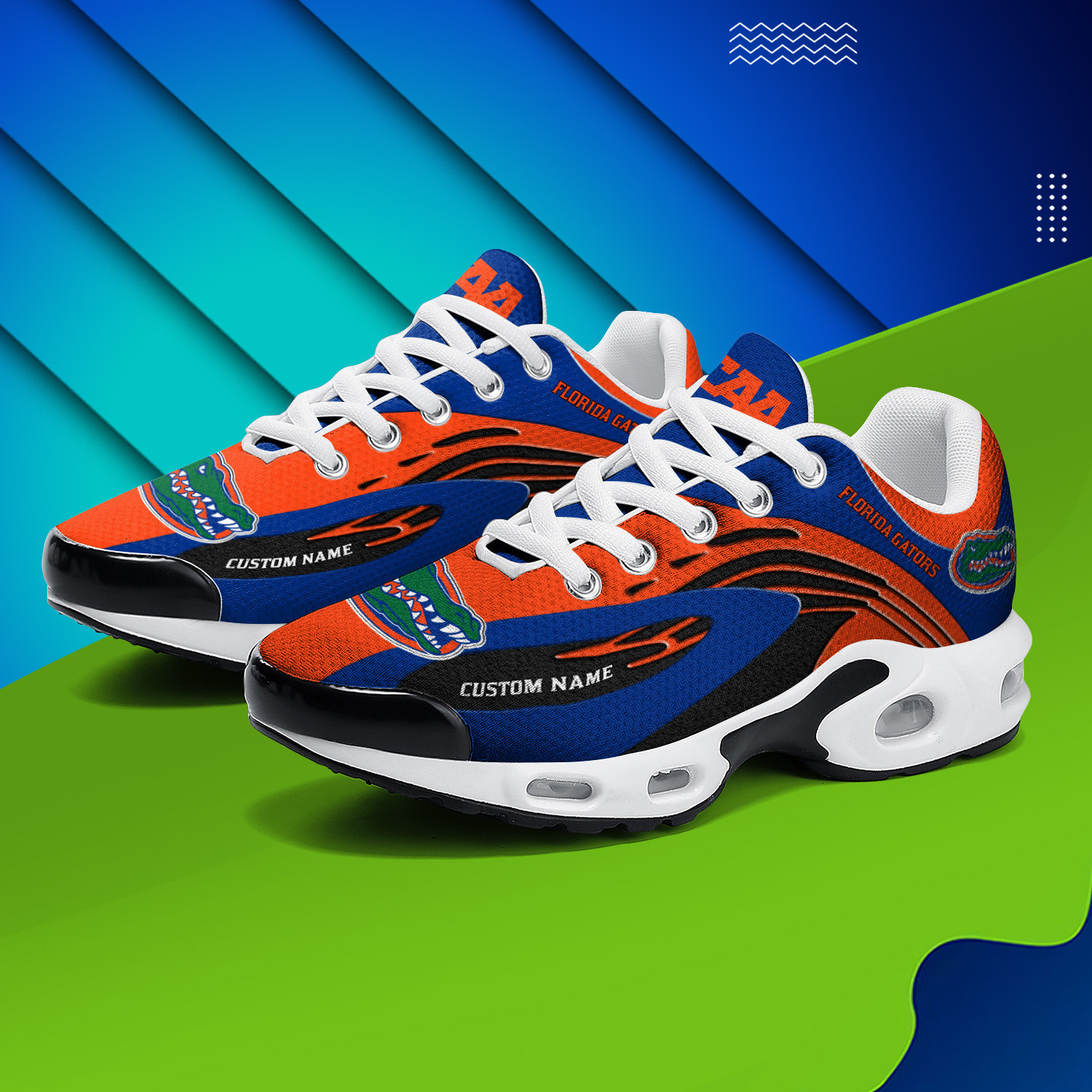 Florida Gators Personalized Name Team Logo Mix Colors Wave Line TN Shoes Air Cushion Sneakers