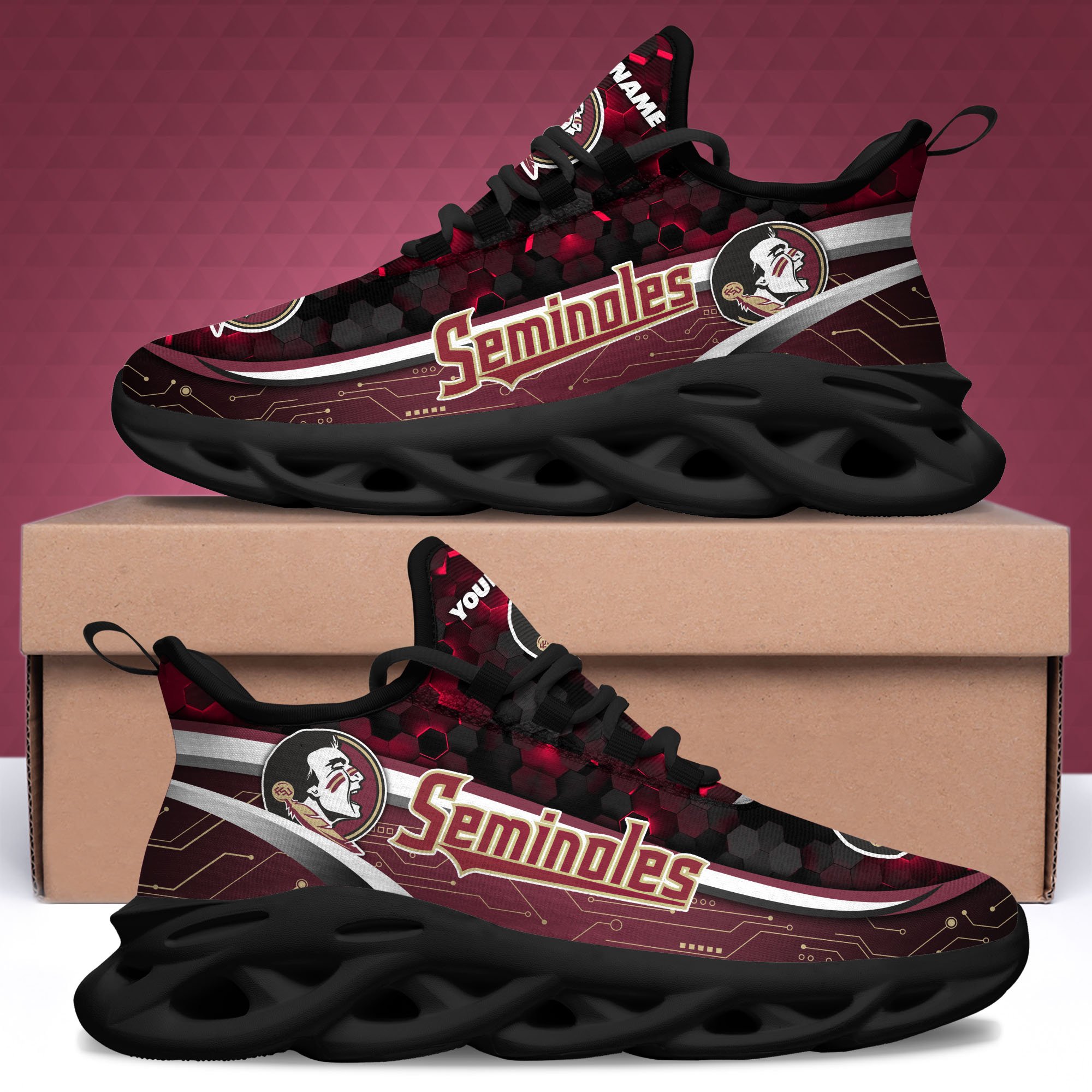 Florida State Seminoles Black Clunky Sneakers Custom Name, Max Soul Shoes, Sport Gifts