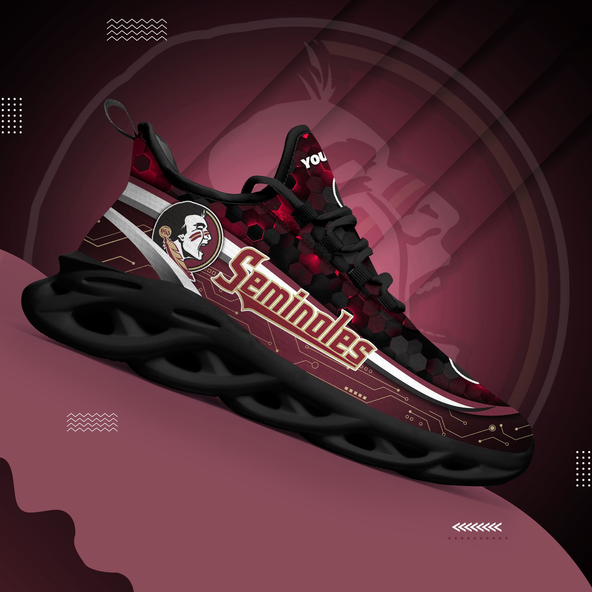 Florida State Seminoles Black Clunky Sneakers Custom Name, Max Soul Shoes, Sport Gifts