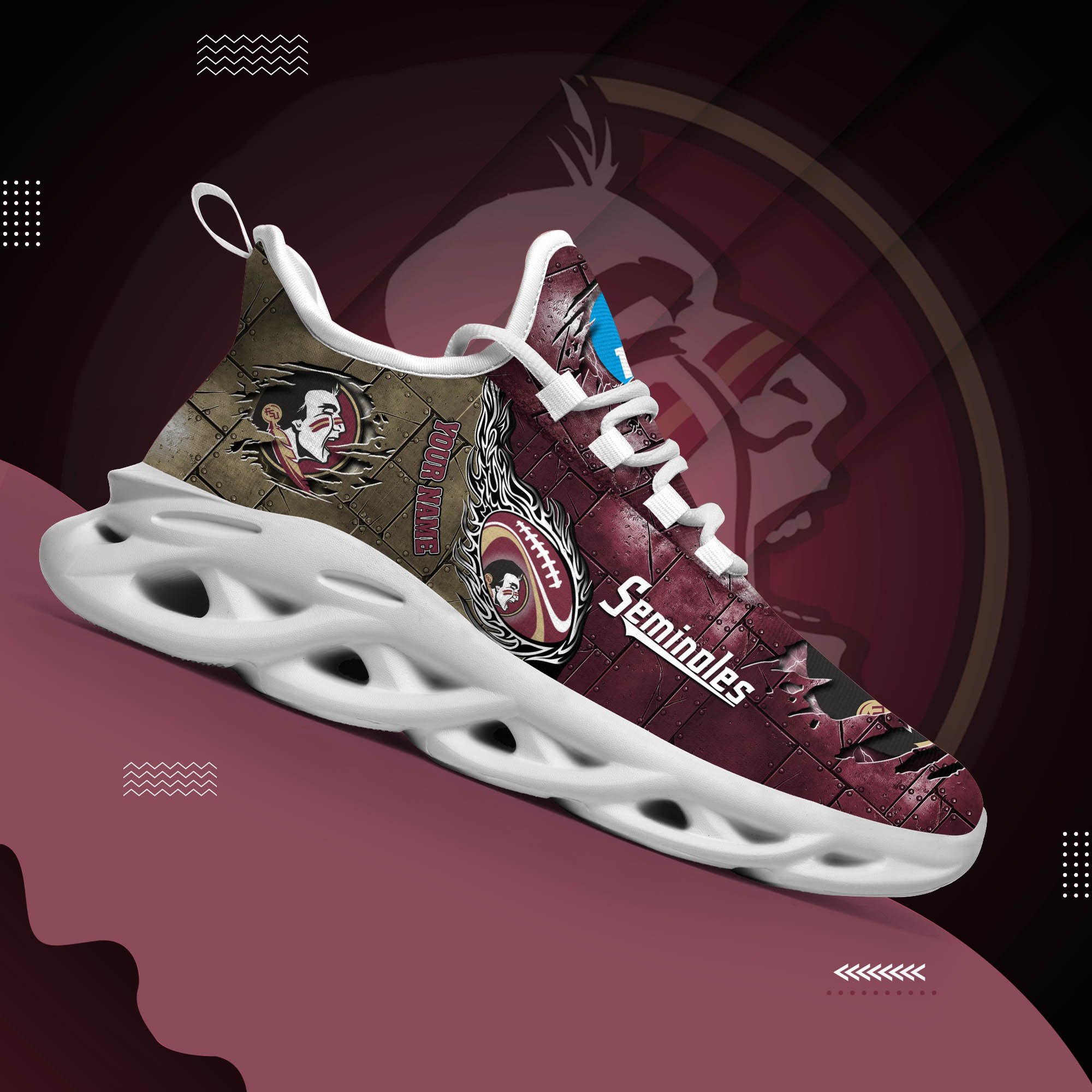Florida State Seminoles Black Max Soul Shoes 2025 Versions, White Max Soul Shoes Custom Your Name PH879