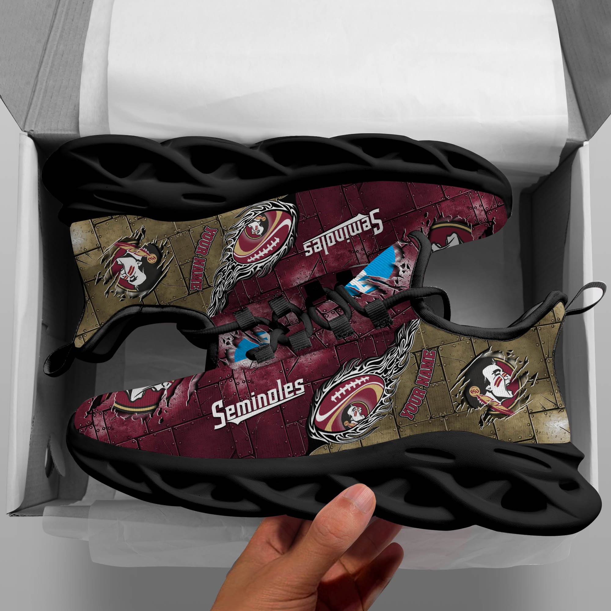 Florida State Seminoles Black Max Soul Shoes 2025 Versions, White Max Soul Shoes Custom Your Name PH879