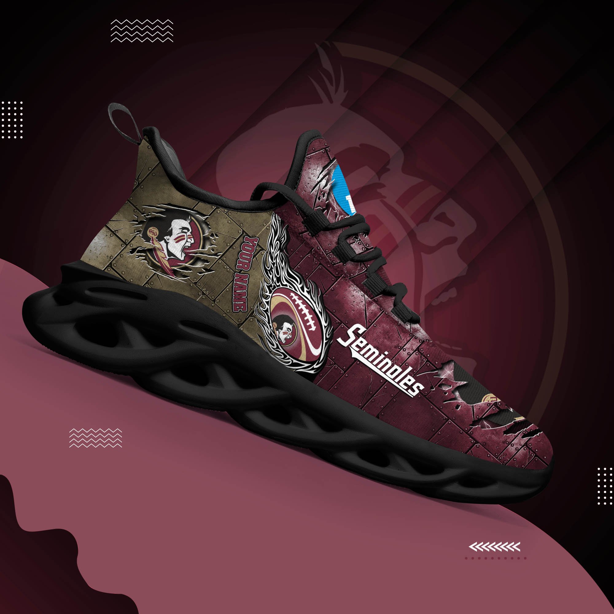 Florida State Seminoles Black Max Soul Shoes 2025 Versions, White Max Soul Shoes Custom Your Name PH879