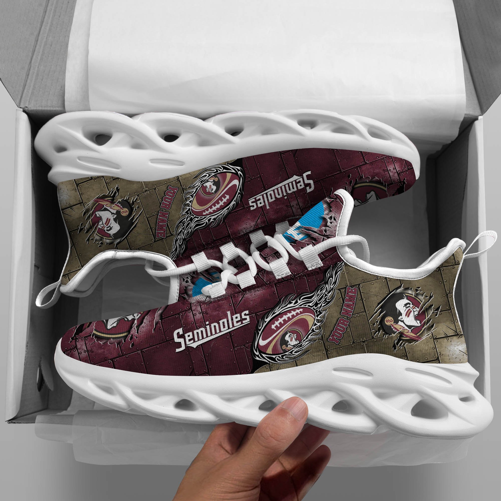 Florida State Seminoles Black Max Soul Shoes 2025 Versions, White Max Soul Shoes Custom Your Name PH879